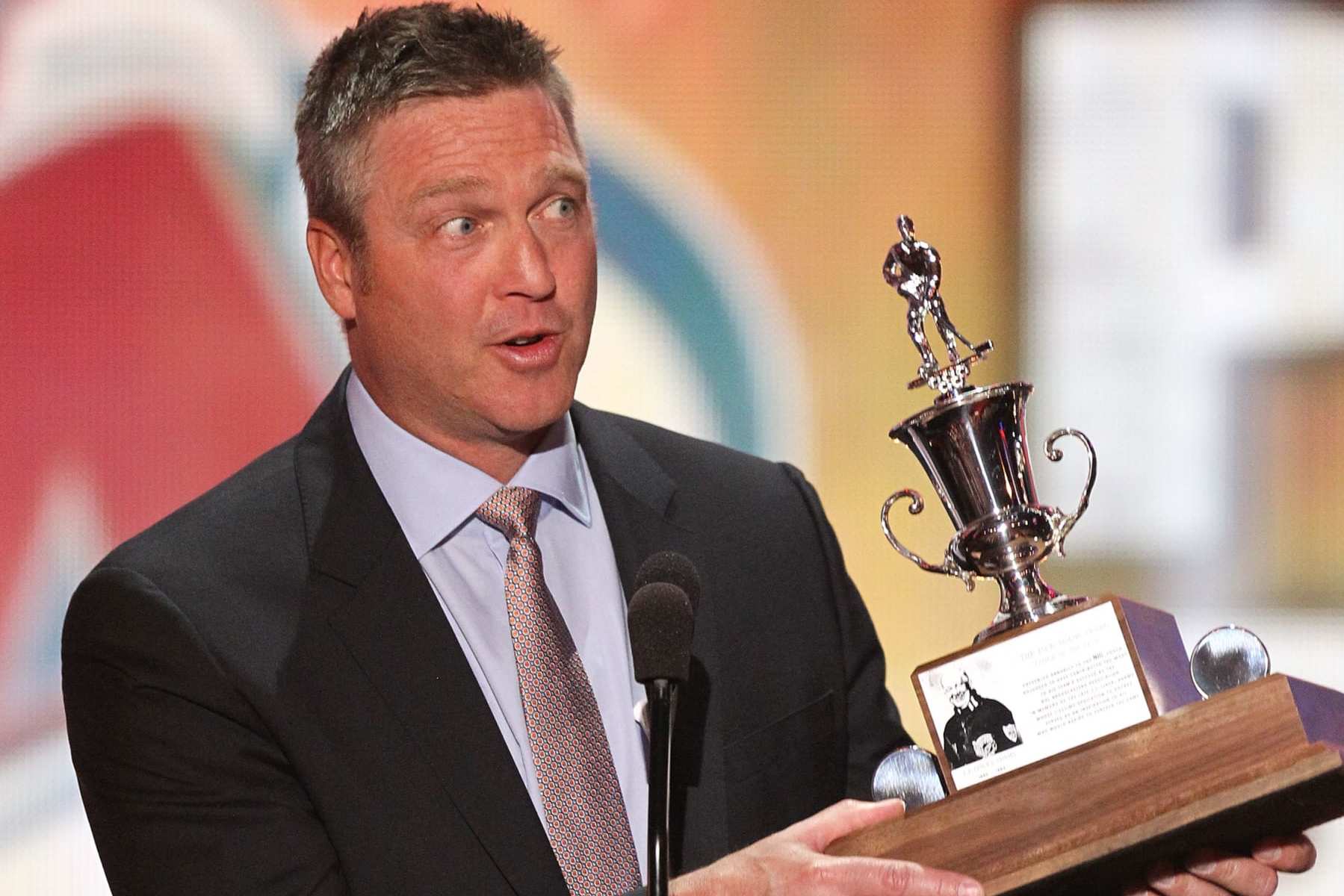 LAS VEGAS, NV - JUNE 24: Head Coach Patrick Roy of the Colorado Avalanche speaks onstage after winning the Jack Adams Award during the 2014 NHL Awards at the Encore Theater at Wynn Las Vegas on June 24, 2014 in Las Vegas, Nevada. (Photo by Andre Ringuette/NHLI via Getty Images)