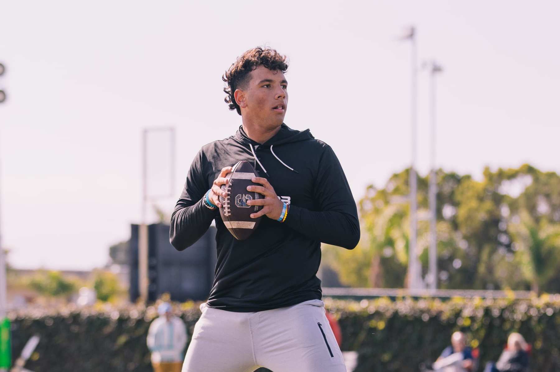 ORANGE COUNTY, CA - JANUARY 28: Quarterback Dylan Raiola going through drills during 3DQB Off-season prep in a park on January 28, 2023 in Orange County, CA. (Photo by Aubrey Lao /Getty Images)