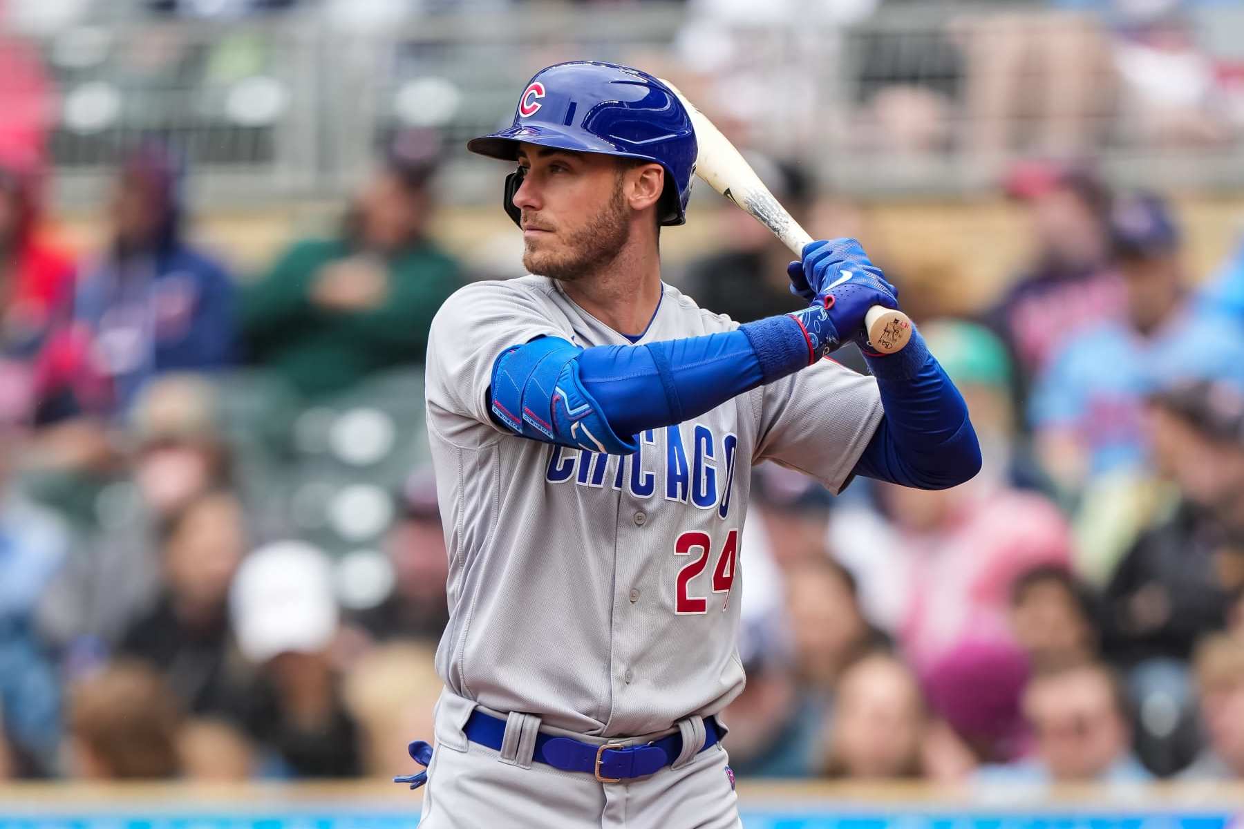 MINNEAPOLIS, MN - MAY 13: Cody Bellinger #24 of the Chicago Cubs bats against the Minnesota Twins on May 13, 2023 at Target Field in Minneapolis, Minnesota. (Photo by Brace Hemmelgarn/Minnesota Twins/Getty Images)