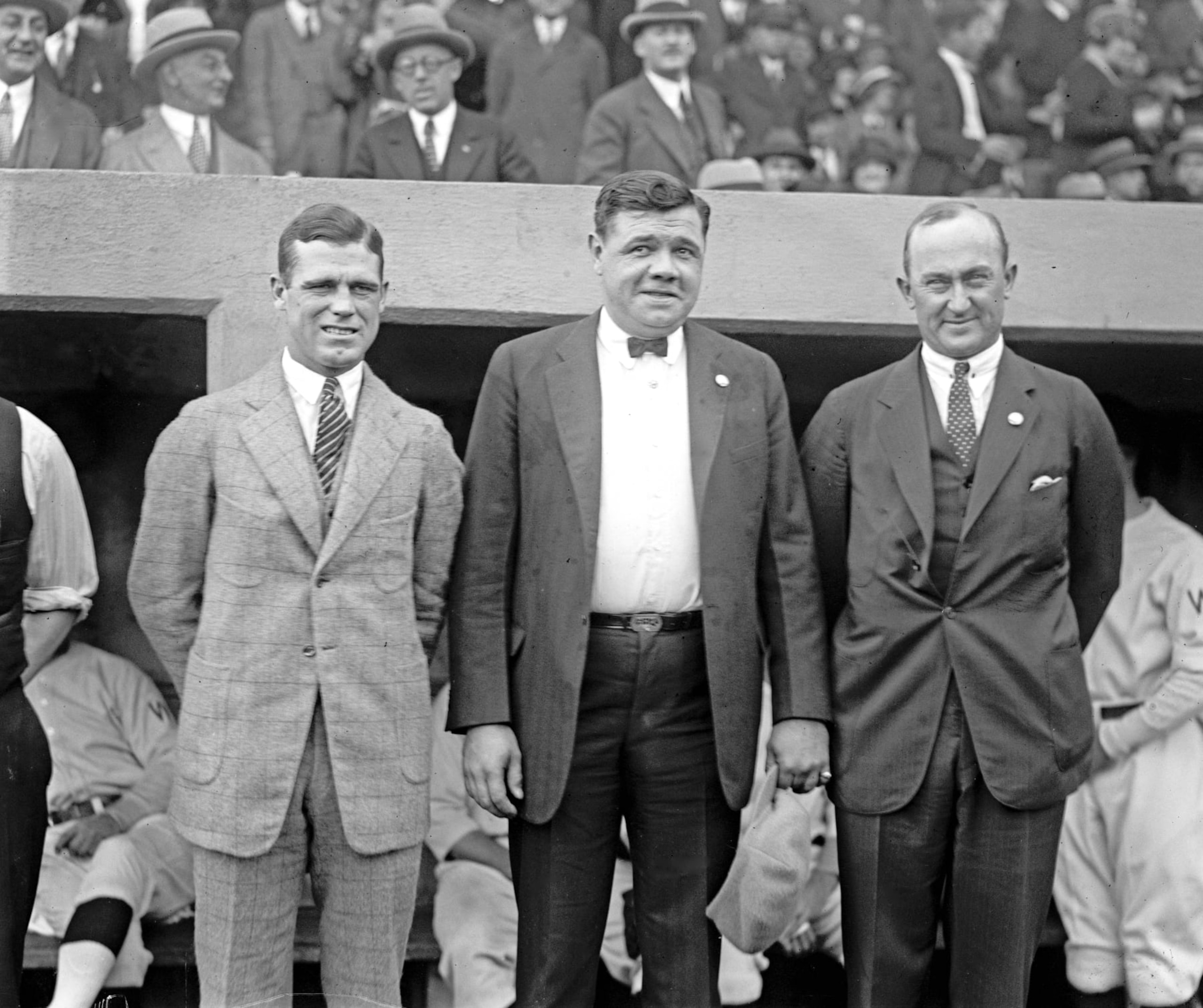 1924 World Series: George Sisler, Babe Ruth, and Ty Cobb before a World Series game in Washington 10/4/24. (photo by: HUM Images/ Universal Images Group via Getty Images)