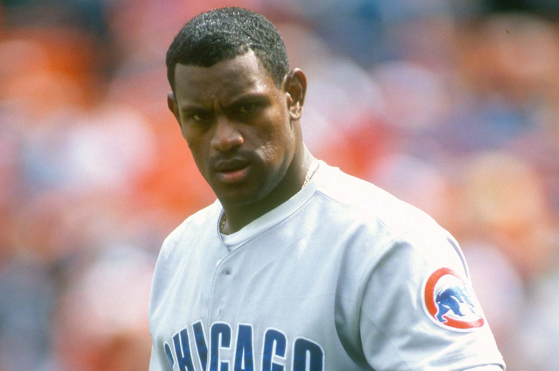 NEW YORK - CIRCA 1997:  Sammy Sosa #21 of the Chicago Cubs looks on against the New York Mets during a Major League Baseball game circa 1997 at Shea Stadium in the Queens borough of New York City. Sosa played for the Cubs 1992-2004. (Photo by Focus on Sport/Getty Images)