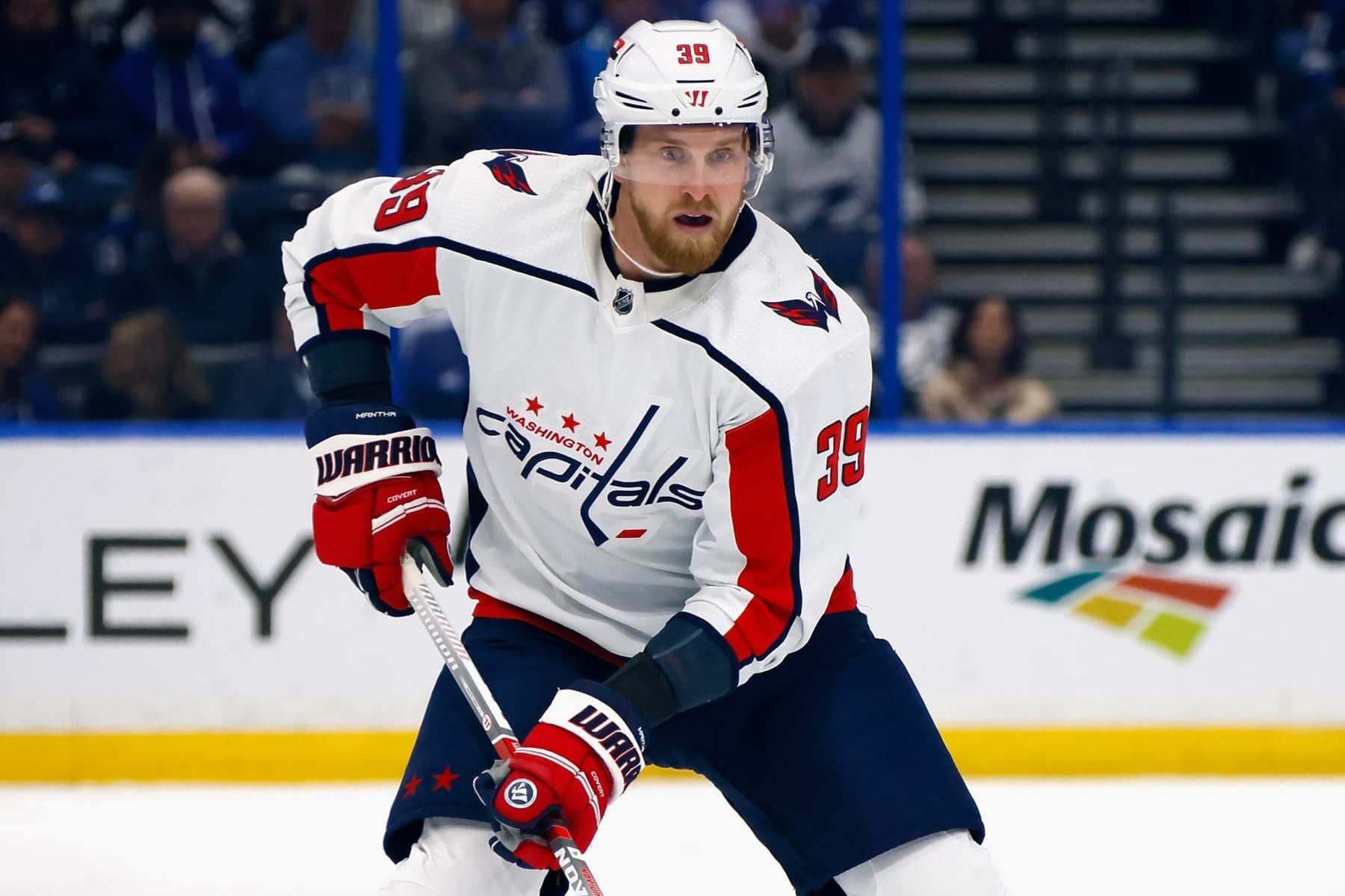 TAMPA, FLORIDA - FEBRUARY 22: Anthony Mantha #39 of the Washington Capitals skates against the Tampa Bay Lightning at Amalie Arena on February 22, 2024 in Tampa, Florida. (Photo by Bruce Bennett/Getty Images)