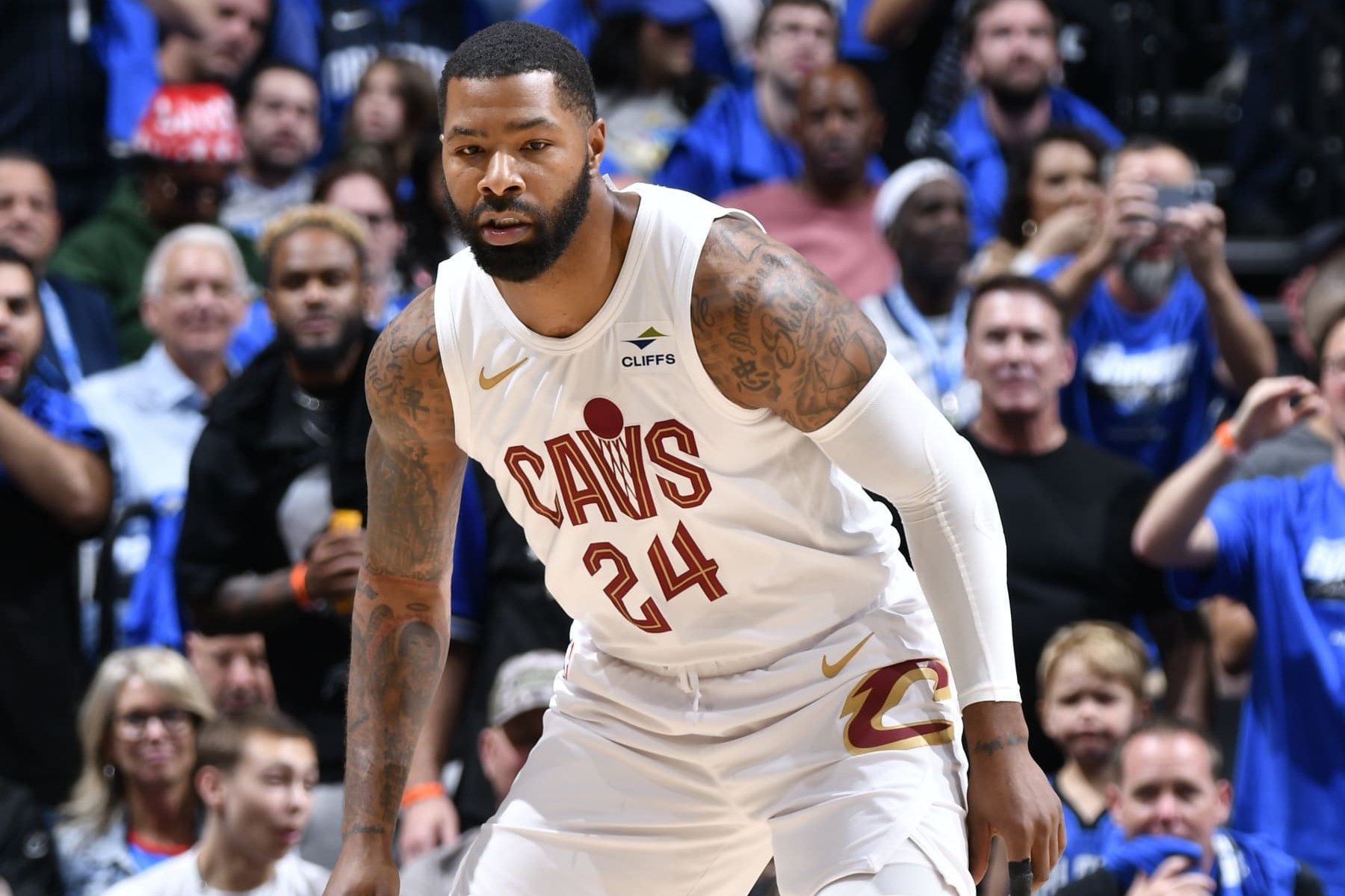 ORLANDO, FL - APRIL 25: Marcus Morris Sr. #24 of the of the Cleveland Cavaliers looks on during the game against the Orlando Magic during Round 1 Game 3 of the 2024 NBA Playoffs on April 25, 2024 at Kia Center in Orlando, Florida. NOTE TO USER: User expressly acknowledges and agrees that, by downloading and or using this photograph, User is consenting to the terms and conditions of the Getty Images License Agreement. Mandatory Copyright Notice: Copyright 2023 NBAE (Photo by Fernando Medina/NBAE via Getty Images)