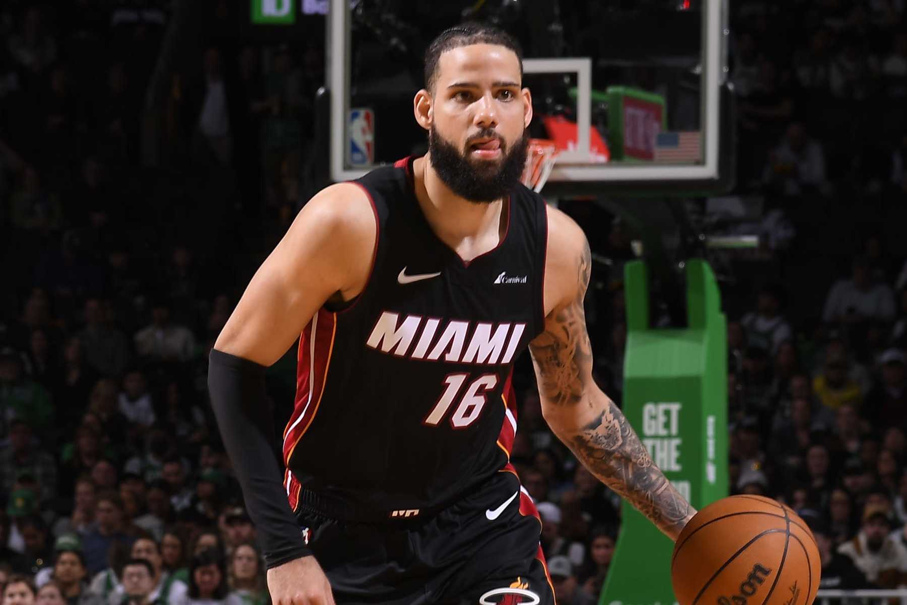 BOSTON, MA - APRIL 24: Caleb Martin #16 of the Miami Heat handles the ball during the game against the Boston Celtics during Round 1 Game 2 of the 2024 NBA Playoffs on April 24, 2024 at the TD Garden in Boston, Massachusetts. NOTE TO USER: User expressly acknowledges and agrees that, by downloading and or using this photograph, User is consenting to the terms and conditions of the Getty Images License Agreement. Mandatory Copyright Notice: Copyright 2024 NBAE  (Photo by Brian Babineau/NBAE via Getty Images)
