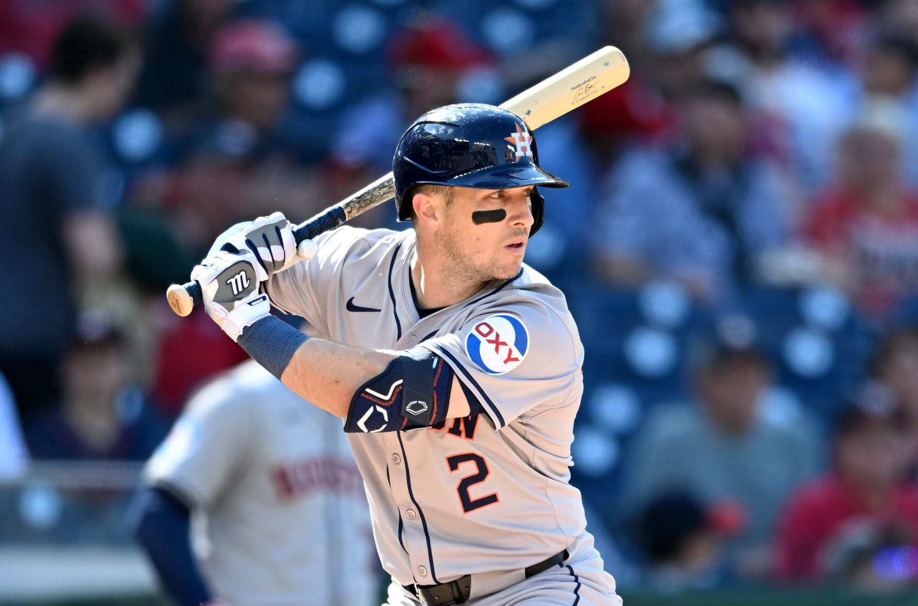 WASHINGTON, DC - APRIL 20: Alex Bregman #2 of the Houston Astros bats against the Washington Nationals at Nationals Park on April 20, 2024 in Washington, DC. (Photo by G Fiume/Getty Images)