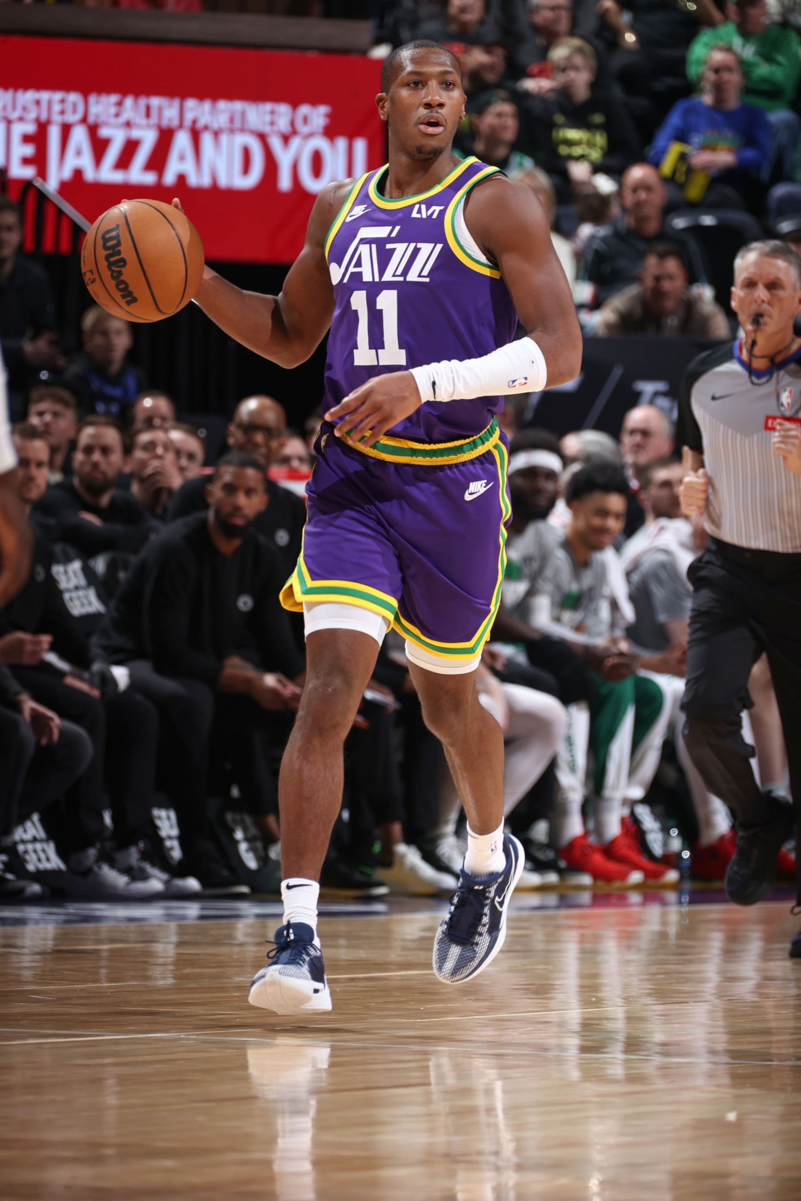 SALT LAKE CITY, UT - MARCH 12:  Kris Dunn #11 of the Utah Jazz handles the ball during the game  on March 12, 2024 at Delta Center in Salt Lake City, Utah. NOTE TO USER: User expressly acknowledges and agrees that, by downloading and or using this Photograph, User is consenting to the terms and conditions of the Getty Images License Agreement. Mandatory Copyright Notice: Copyright 2024 NBAE (Photo by Melissa Majchrzak/NBAE via Getty Images)