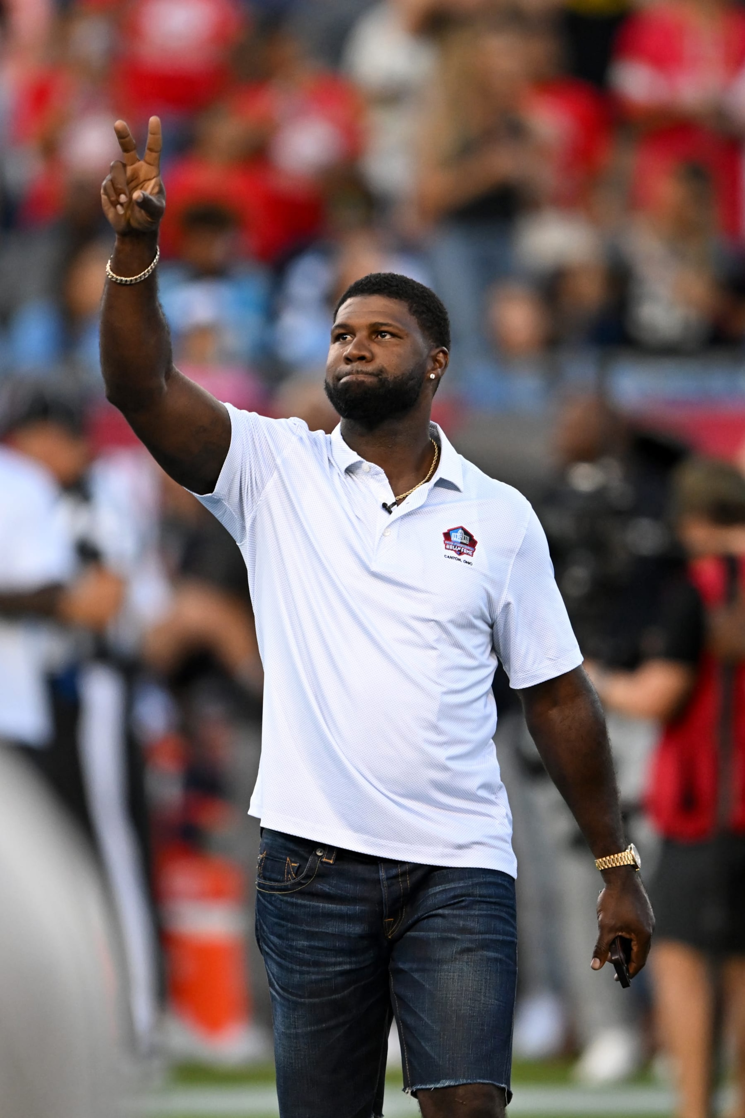 CANTON, OHIO - AUGUST 01: Devin Hester is introduced prior to the 2024 Pro Football Hall of Fame Game between the Houston Texans and the Chicago Bears at Tom Benson Hall Of Fame Stadium on August 01, 2024 in Canton, Ohio. (Photo by Nick Cammett/Getty Images) CANTON, OHIO - AUGUST 01: Devin Hester is introduced prior to the 2024 Pro Football Hall of Fame Game between the Houston Texans and the Chicago Bears at Tom Benson Hall Of Fame Stadium on August 01, 2024 in Canton, Ohio. (Photo by Nick Cammett/Getty Images)