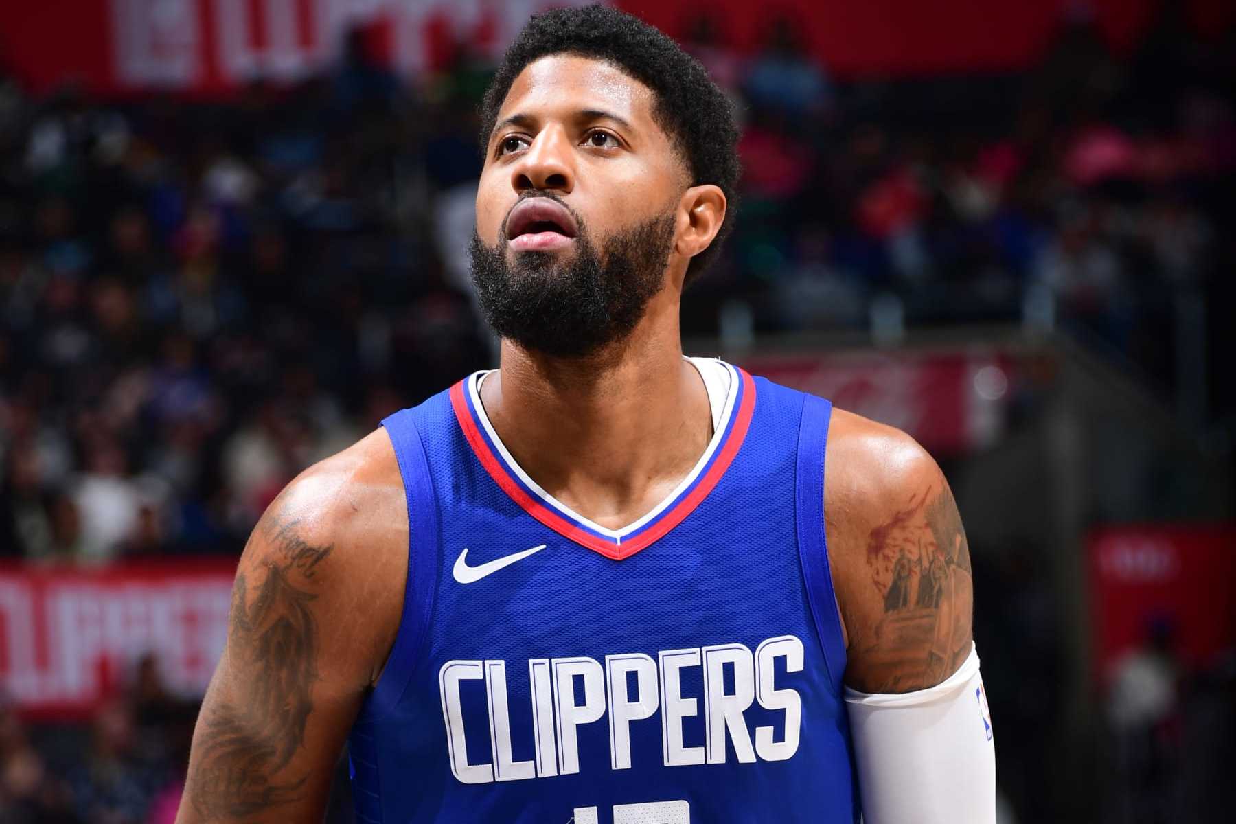 LOS ANGELES, CA - APRIL 5:  Paul George #13 of the LA Clippers shoots a free throw during the game on April 5, 2024 at Crypto.Com Arena in Los Angeles, California. NOTE TO USER: User expressly acknowledges and agrees that, by downloading and/or using this Photograph, user is consenting to the terms and conditions of the Getty Images License Agreement. Mandatory Copyright Notice: Copyright 2024 NBAE (Photo by Adam Pantozzi/NBAE via Getty Images)