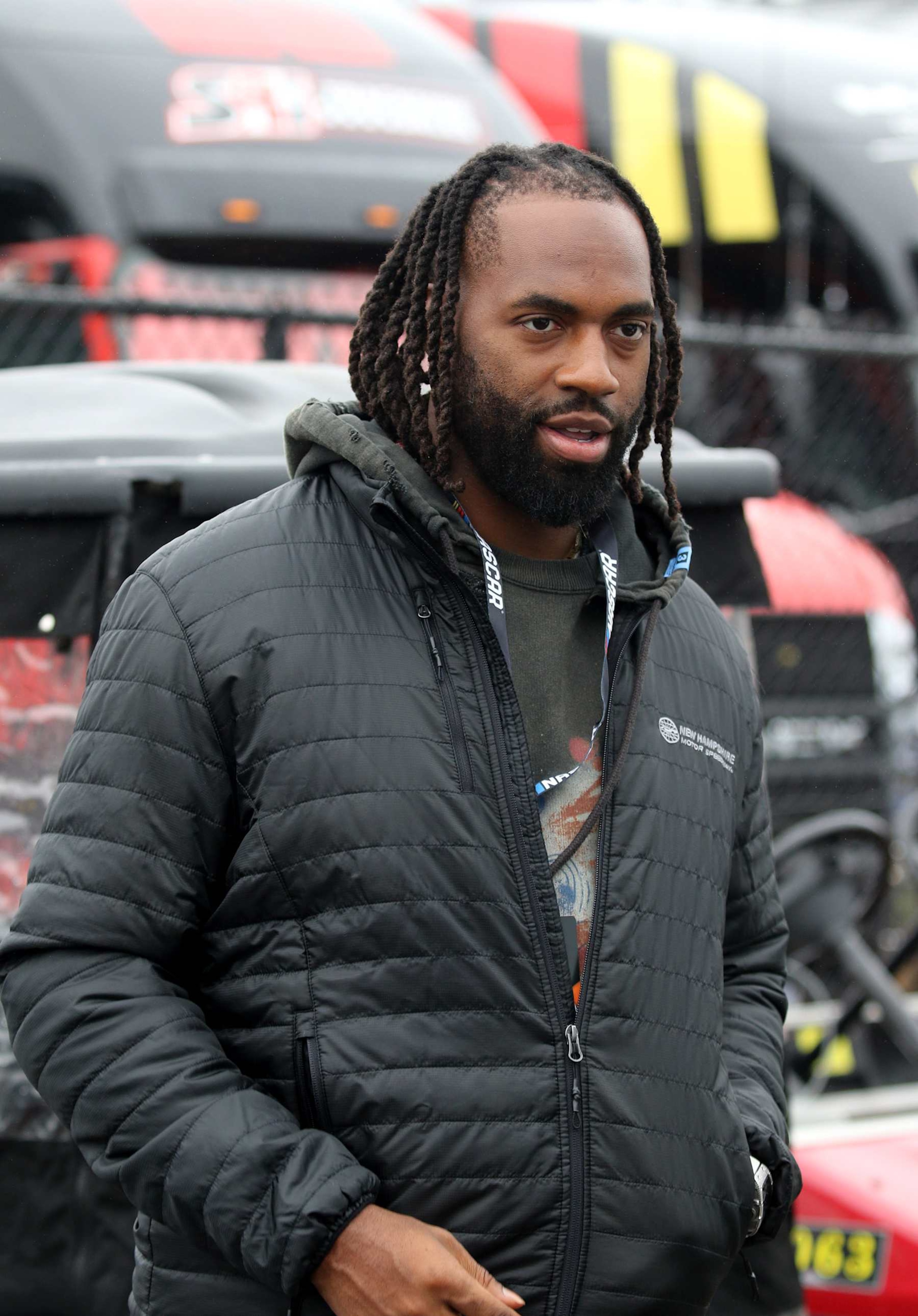LOUDON, NH - JUNE 23: Matthew Judon, New England Patriots linebacker and today's Honorary Pace Car Driver, before the NASCAR Cup Series USA Today 301 race on June 23, 2024 at the New Hampshire Motor Speedway in Loudon, NH. (Photo by Malcolm Hope/Icon Sportswire via Getty Images)