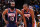 BROOKLYN, NY - JANUARY 1: James Harden #13 and Kevin Durant #7 of the Brooklyn Nets look on during the game against the LA Clippers on January 1, 2022 at Barclays Center in Brooklyn, New York. NOTE TO USER: User expressly acknowledges and agrees that, by downloading and or using this Photograph, user is consenting to the terms and conditions of the Getty Images License Agreement. Mandatory Copyright Notice: Copyright 2021 NBAE (Photo by Nathaniel S. Butler/NBAE via Getty Images)