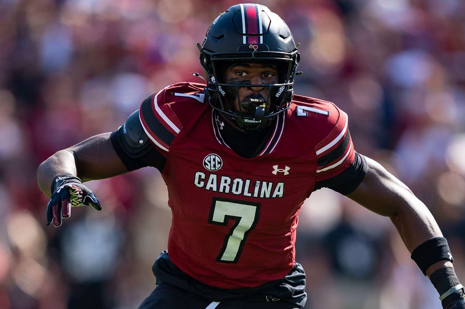 COLUMBIA, SOUTH CAROLINA - OCTOBER 05: Nick Emmanwori #7 of the South Carolina Gamecocks plays against the Mississippi Rebels during their game at Williams-Brice Stadium on October 05, 2024 in Columbia, South Carolina. (Photo by Jacob Kupferman/Getty Images)
