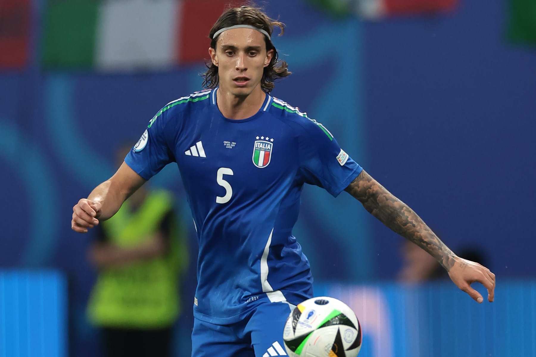 LEIPZIG, GERMANY - JUNE 24: Riccardo Calafiori of Italy during the UEFA EURO 2024 group stage match between Croatia and Italy at Football Stadium Leipzig on June 24, 2024 in Leipzig, Germany. (Photo by Jonathan Moscrop/Getty Images)