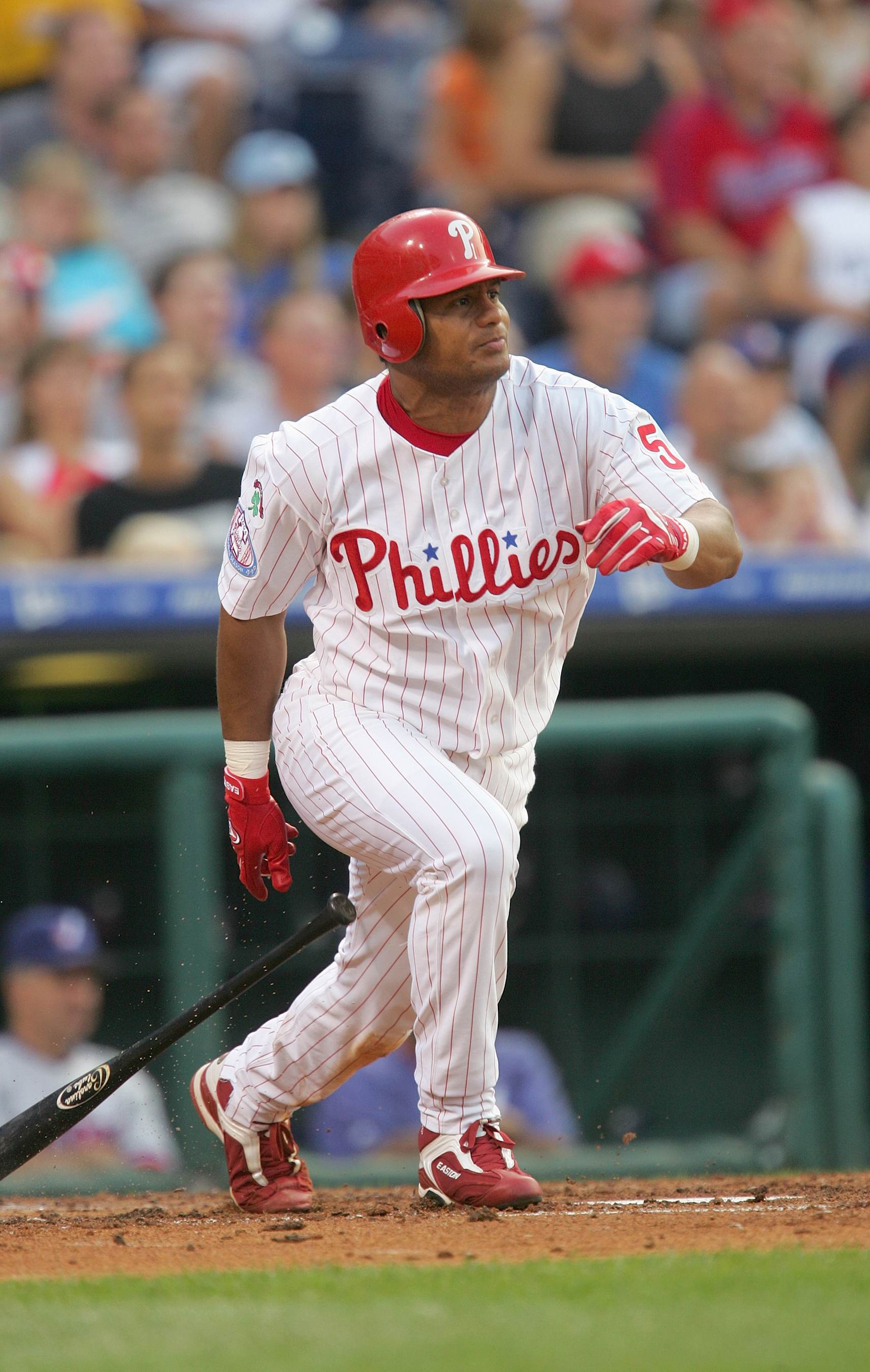 PHILADELPHIA - JULY 1:  Outfielder Bobby Abreu #53 of the Philadelphia Phillies swings at a Montreal Expos pitch during the game at Citizens Bank Park on July 1, 2004 in Philadelphia, Pennsylvania.  The Phillies defeated the Expos 10-5.  (Photo by Jamie Squire/Getty Images)