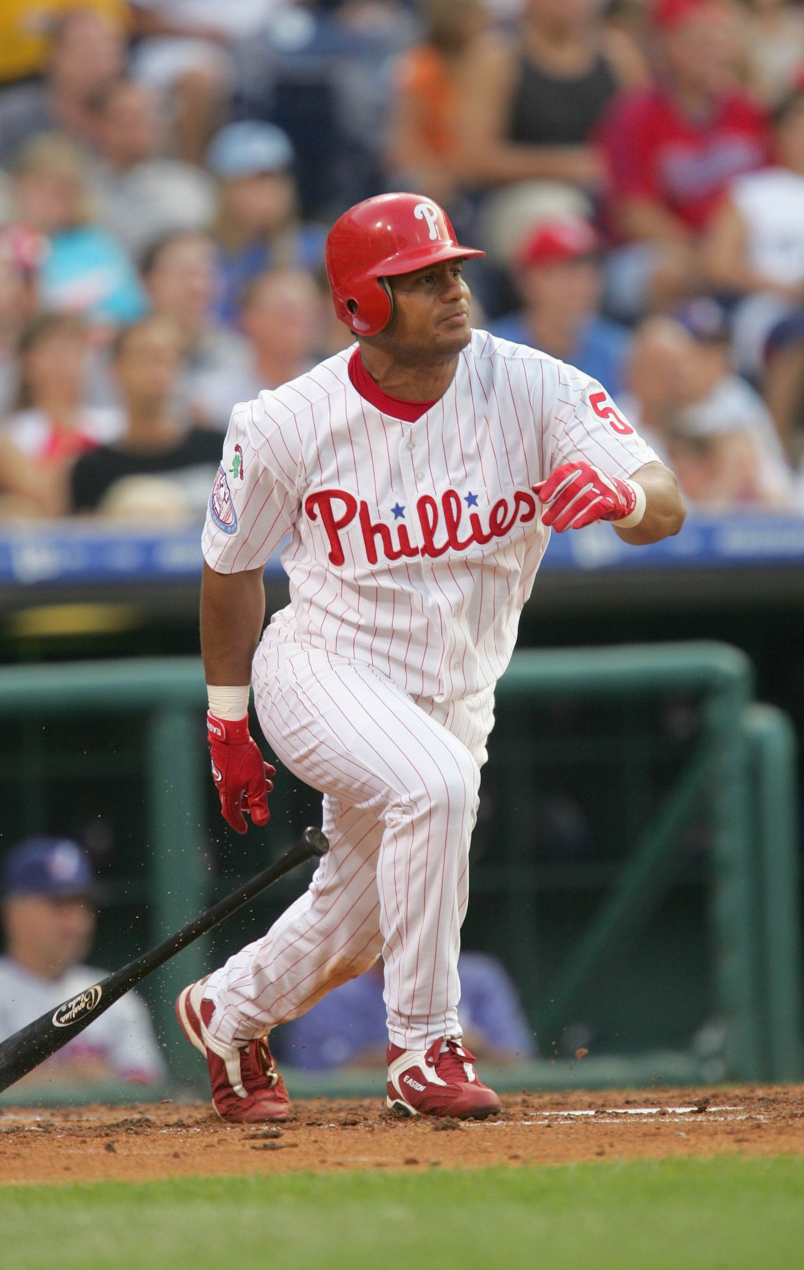 PHILADELPHIA - JULY 1:  Outfielder Bobby Abreu #53 of the Philadelphia Phillies swings at a Montreal Expos pitch during the game at Citizens Bank Park on July 1, 2004 in Philadelphia, Pennsylvania.  The Phillies defeated the Expos 10-5.  (Photo by Jamie Squire/Getty Images)