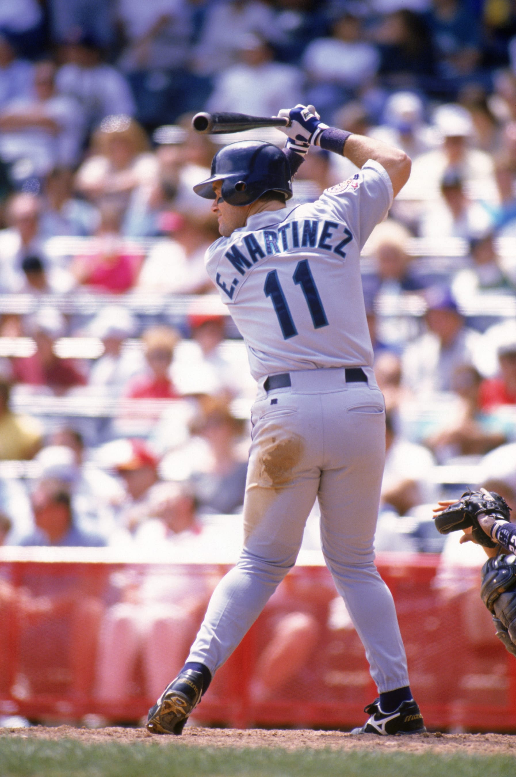 MILWAUKEE - JULY 20:  Edgar Martinez #11 of the Seattle Mariners Stands ready at the plate during a game against the Milwaukee Brewers at Milwaukee County Stadium on July 20, 1995 in Milwaukee, Wisconsin. Mariners won 4-2.  (Photo by Jonathan Daniel/Getty Images)
