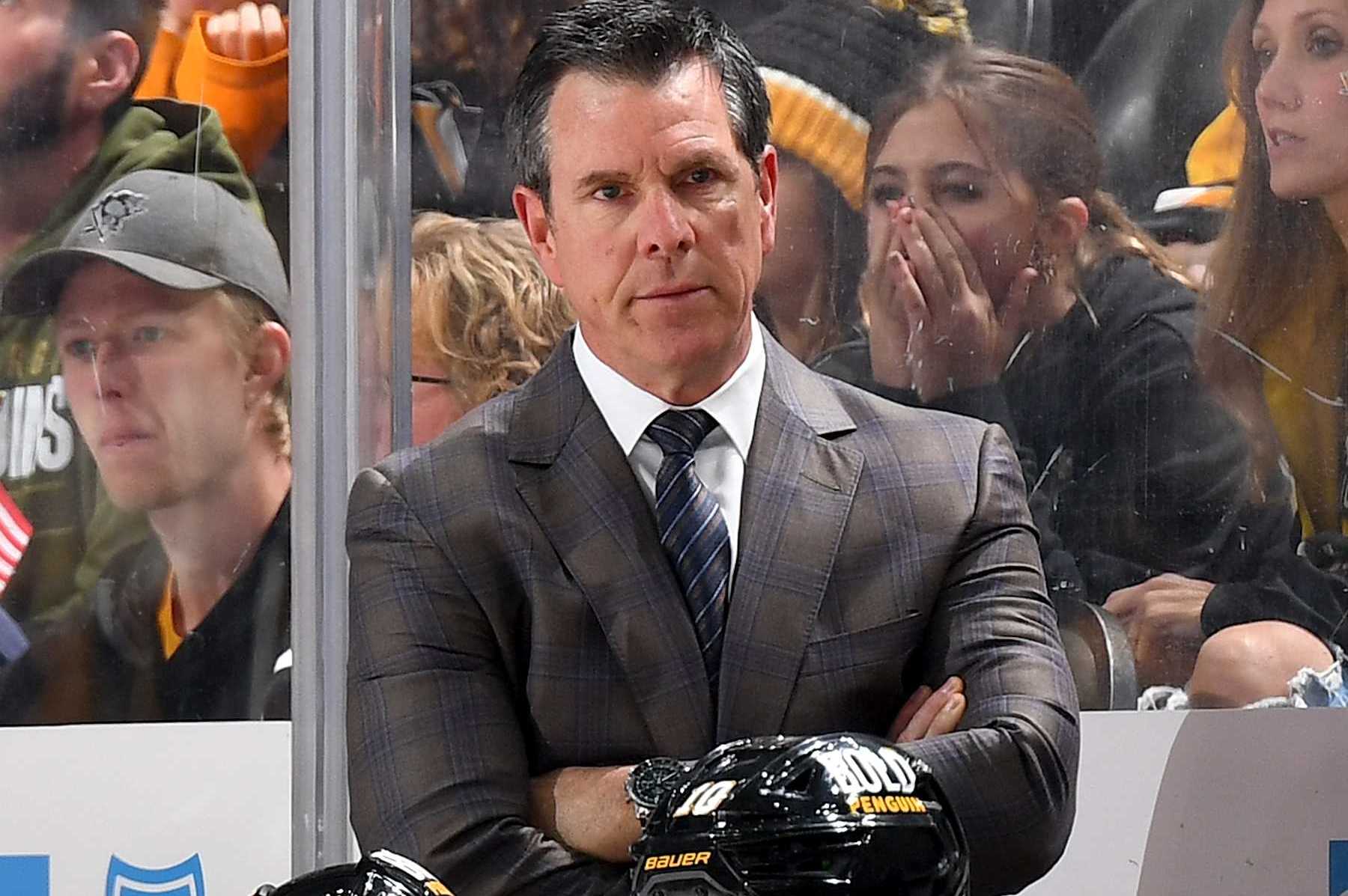 PITTSBURGH, PA - NOVEMBER 11: Mike Sullivan of the Pittsburgh Penguins looks on against the Dallas Stars at PPG PAINTS Arena on November 11, 2024 in Pittsburgh, Pennsylvania. (Photo by Joe Sargent/NHLI via Getty Images)