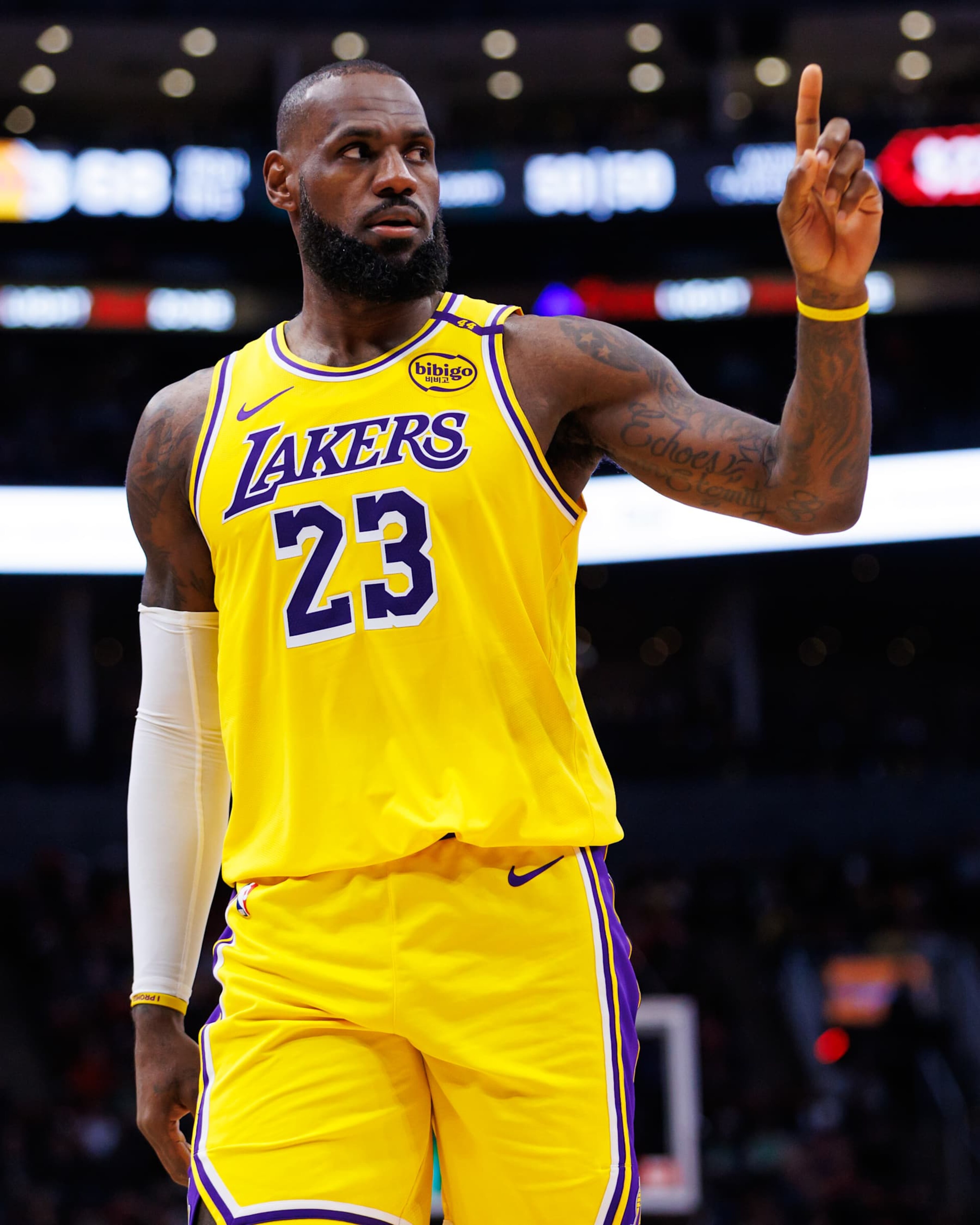 TORONTO, CANADA - NOVEMBER 1: LeBron James #23 of the Los Angeles Lakers walks the court during the first half of their NBA game against the Toronto Raptors at Scotiabank Arena on November 1, 2024 in Toronto, Canada. NOTE TO USER: User expressly acknowledges and agrees that, by downloading and or using this photograph, User is consenting to the terms and conditions of the Getty Images License Agreement. (Photo by Cole Burston/Getty Images)