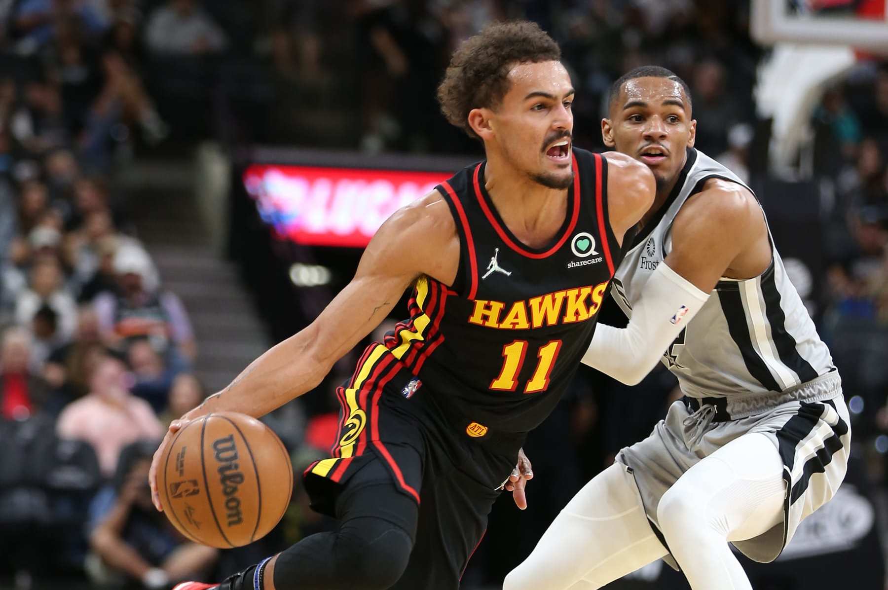 Trae Young Yellow Atlanta Hawks Game-Used #11 City Jersey vs. Washington  Wizards on April 6 2022 - 30 Pts 11 Ast - Size 44+4