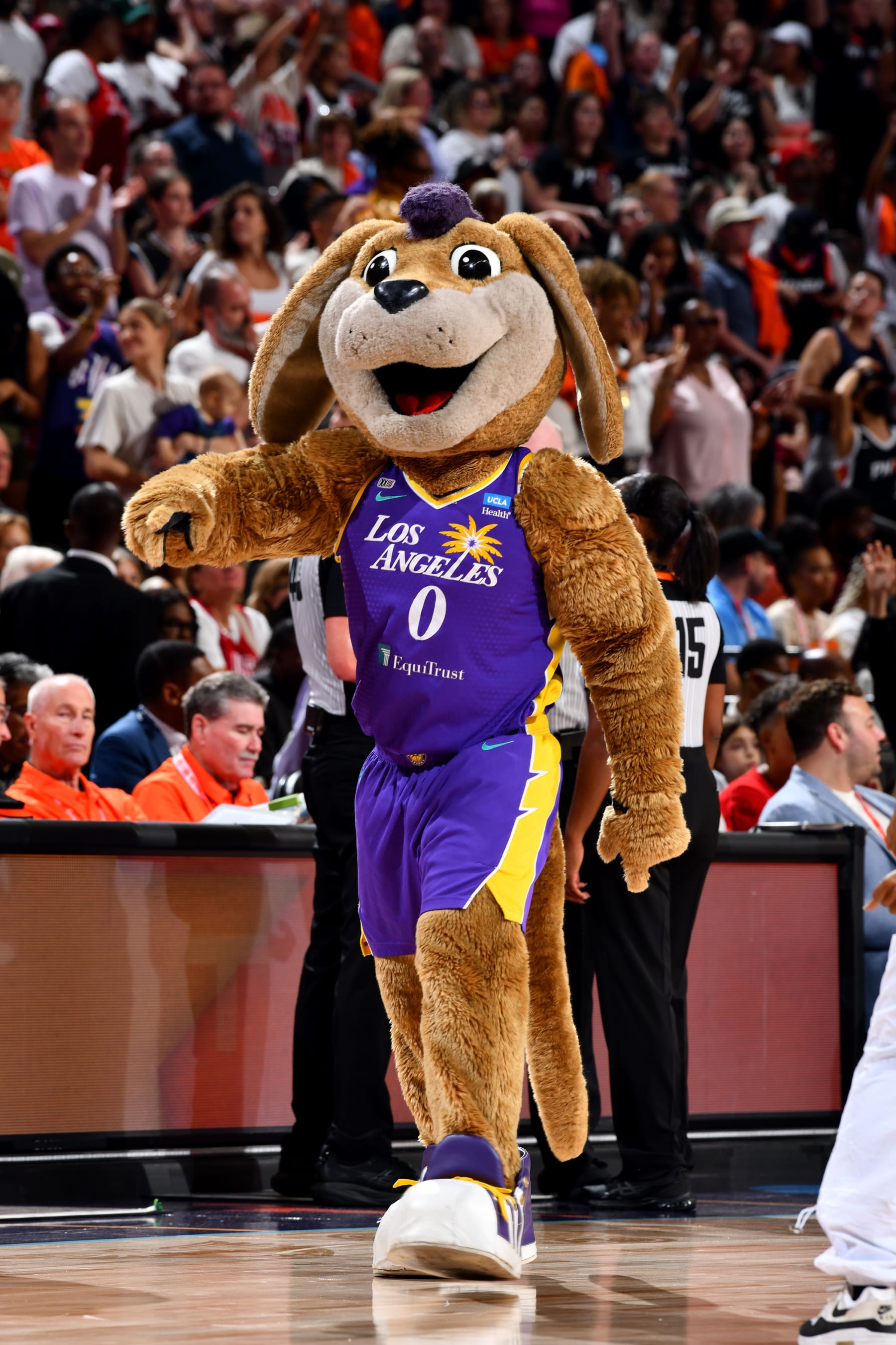 PHOENIX, AZ - JULY 20: Sparky of the Los Angeles Sparks looks on during the game during the 2024 WNBA All Star Game on July 20, 2024 at Footprint Center in Phoenix, Arizona. NOTE TO USER: User expressly acknowledges and agrees that, by downloading and or using this photograph, user is consenting to the terms and conditions of the Getty Images License Agreement. Mandatory Copyright Notice: Copyright 2024 NBAE (Photo by Barry Gossage/NBAE via Getty Images)