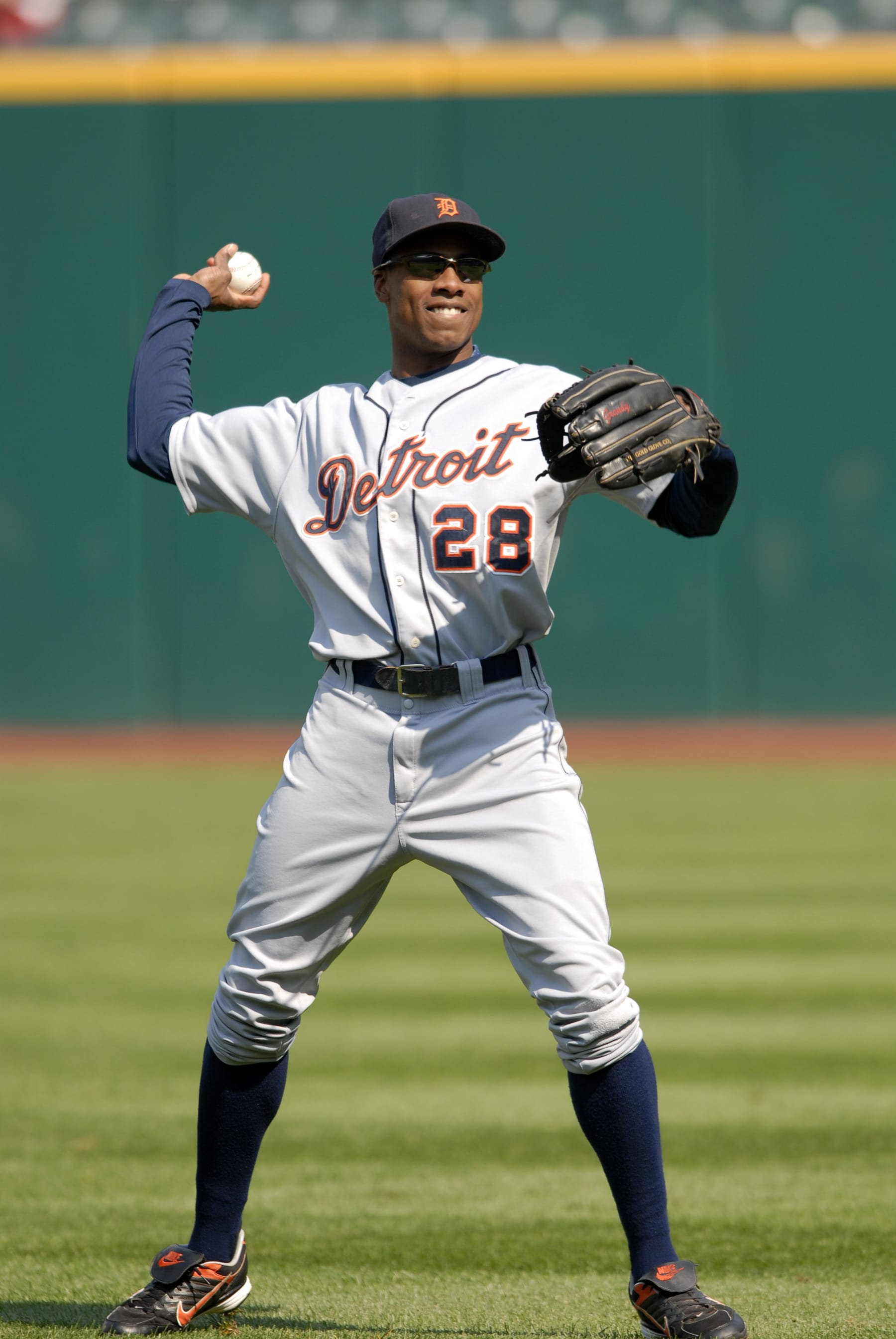CLEVELAND - SEPTEMBER 19: Outfielder Curtis Granderson #28 of the Detroit Tigers warms up prior to a game with the Cleveland Indians on Wednesday, September 19, 2007 at Jacobs Field in Cleveland, Ohio. Cleveland won 4-2. Curtis Granderson07-1220286 (Photo by Diamond Images/Getty Images)