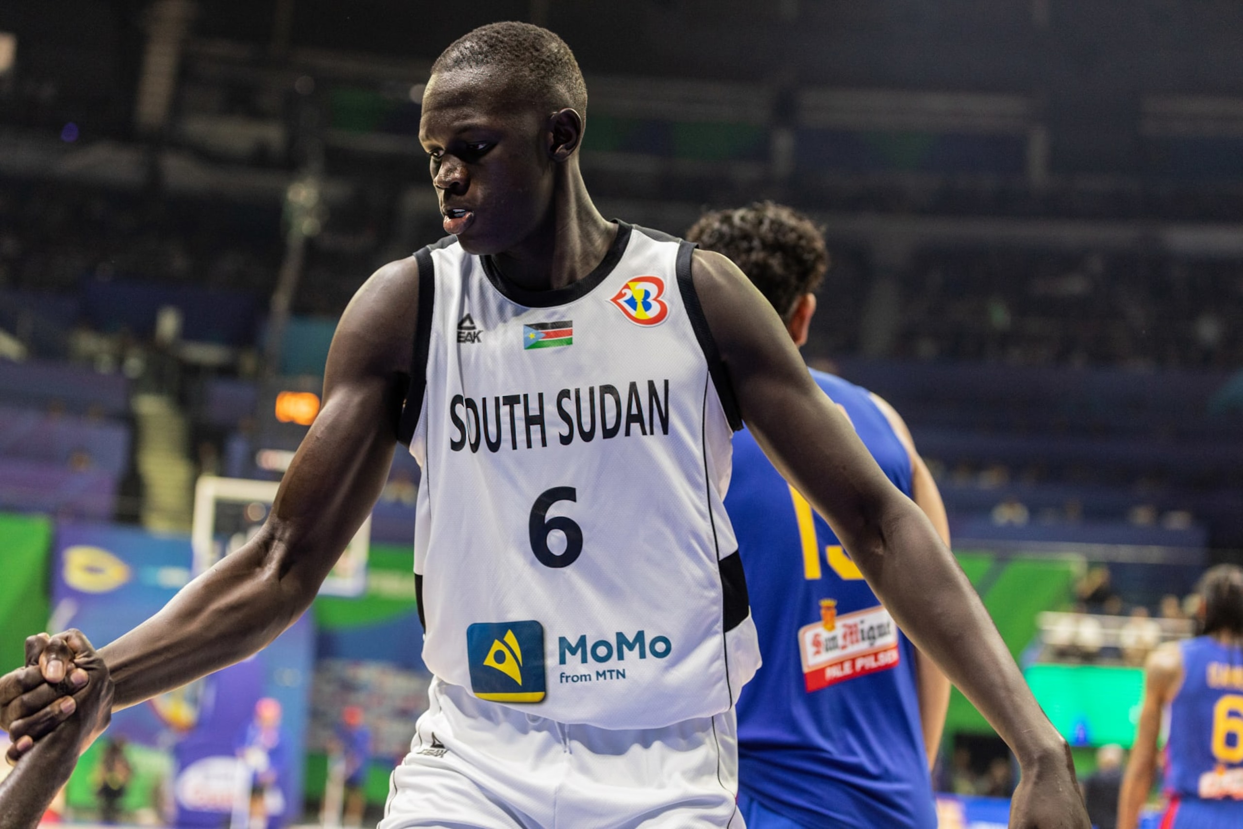 QUEZON, PHILIPPINES - 2023/08/31: Khaman Madit Maluach of South Sudan seen during the FIBA Men's Basketball World Cup 2023 match between South Sudan and Philippines at Araneta Coliseum. Final score; South Sudan 87:68 Philippines. (Photo by Nicholas Muller/SOPA Images/LightRocket via Getty Images)