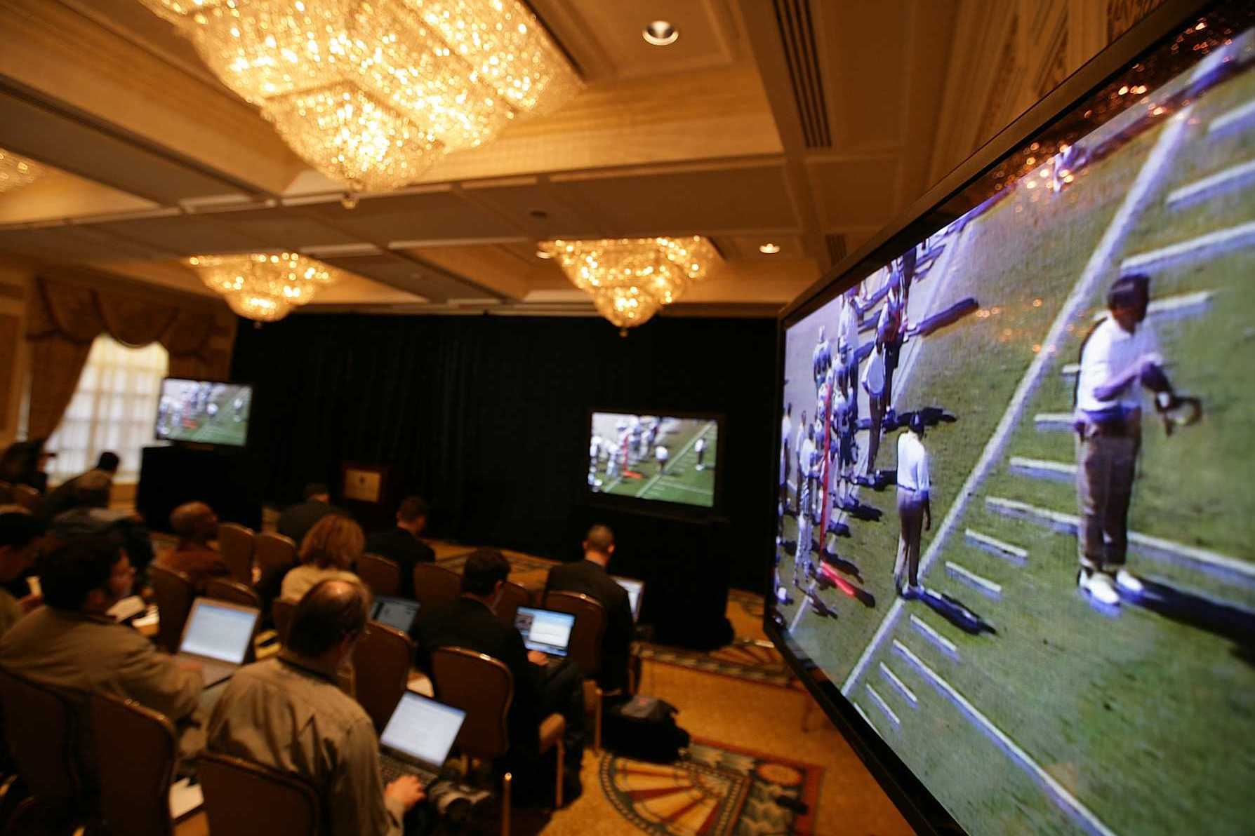 NEW YORK - MAY 13: Videotapes taken by former New England Patriots video operator Matthew Walsh are shown to the media on May 13, 2008 at the Intercontinental Hotel in New York City. Walsh was there to discuss videotaping practices used by the Patriots in the Spygate controversy. (Photo by Chris Trotman/Getty Images)