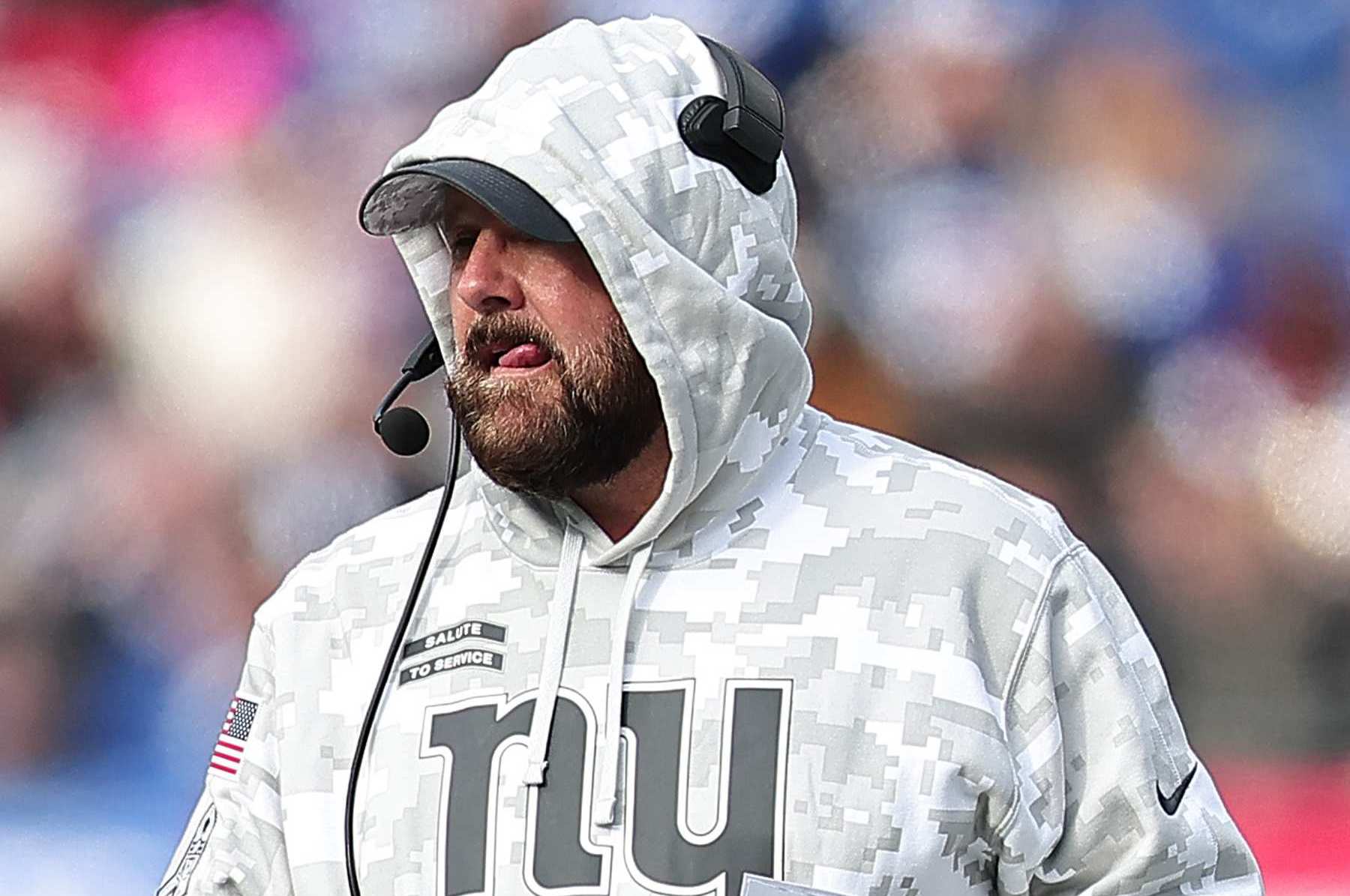 EAST RUTHERFORD, NEW JERSEY - NOVEMBER 24: Head coach Brian Daboll of the New York Giants looks on during the first quarter against the Tampa Bay Buccaneers at MetLife Stadium on November 24, 2024 in East Rutherford, New Jersey. (Photo by Dustin Satloff/Getty Images)