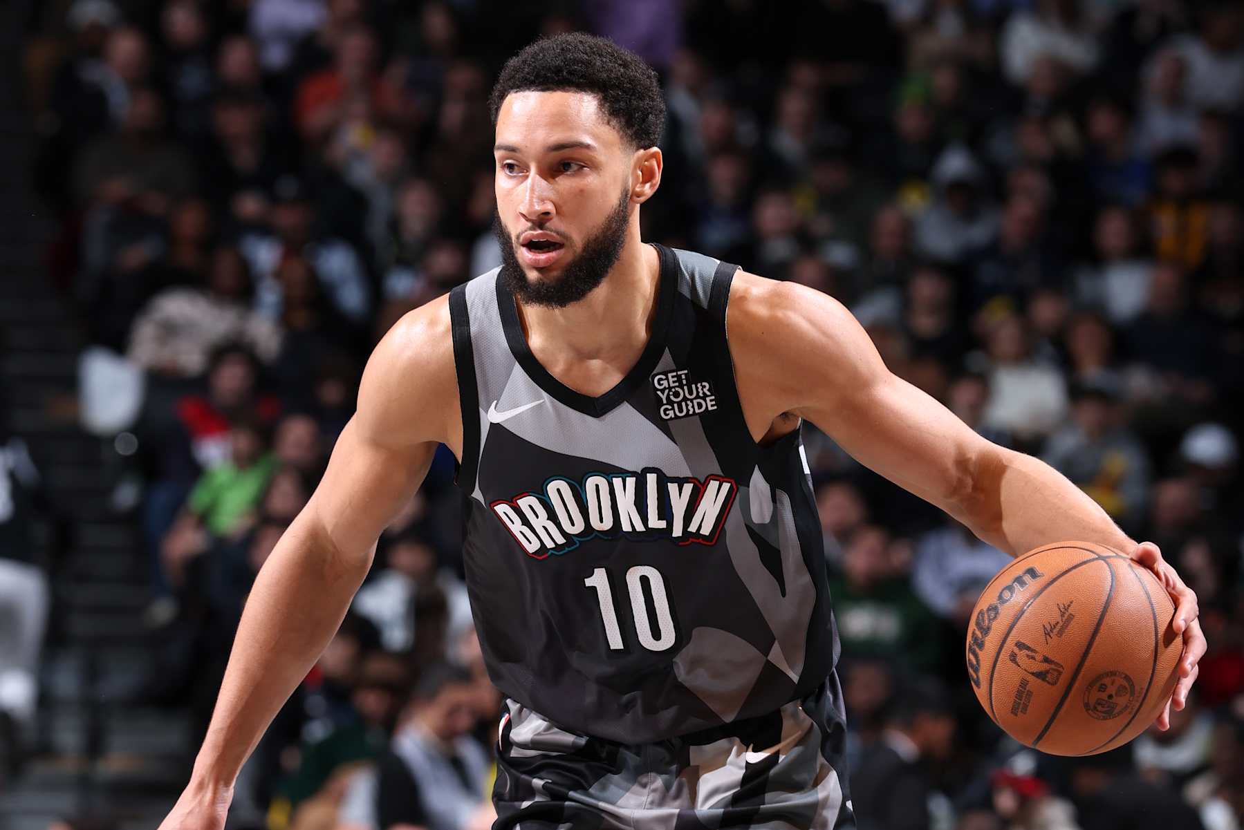 BROOKLYN, NY - DECEMBER 4: Ben Simmons #10 of the Brooklyn Nets looks on during the game against the Indiana Pacers on December 4, 2024 at Barclays Center in Brooklyn, New York. NOTE TO USER: User expressly acknowledges and agrees that, by downloading and or using this Photograph, user is consenting to the terms and conditions of the Getty Images License Agreement. Mandatory Copyright Notice: Copyright 2024 NBAE (Photo by Jeff Haynes/NBAE via Getty Images)
