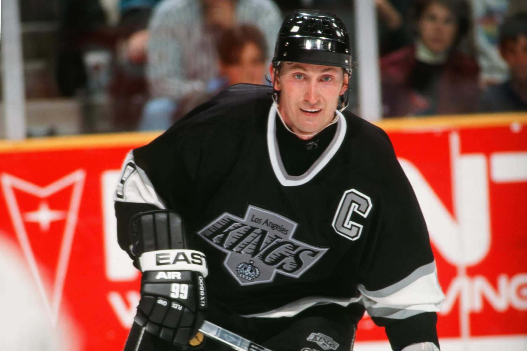 SAN JOSE, CA - CIRCA 1993: Wayne Gretzky of the Los Angeles Kings in action against the San Jose Sharks at the San Jose Arena during the 1993 - 1994 season in San Jose, California.Gretzky played for the Kings from 1988-96. (Photo by Rocky Widner/Getty Images)
