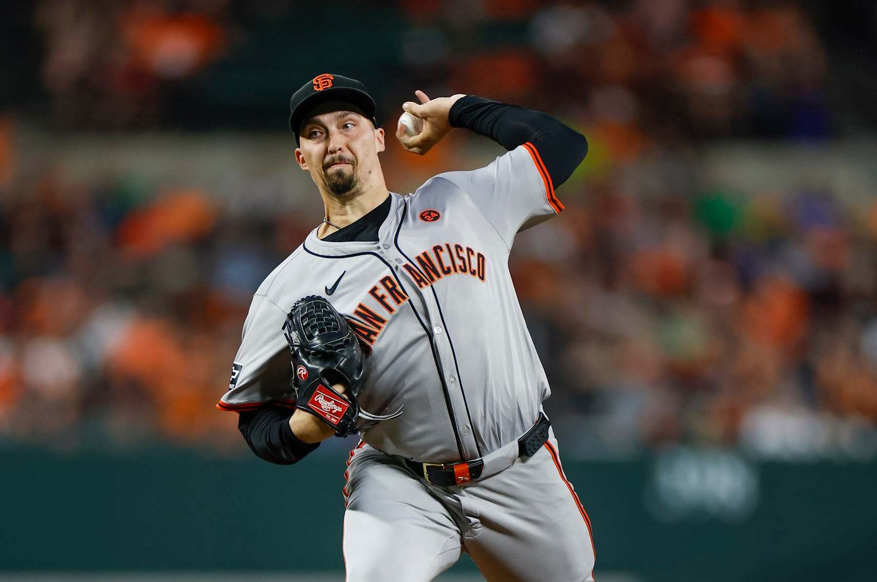 BALTIMORE, MARYLAND - SEPTEMBER 17: Blake Snell #7 of the San Francisco Giants delivers a pitch during the second inning of a game against the Baltimore Orioles at Oriole Park at Camden Yards on September 17, 2024 in Baltimore, Maryland. (Photo by Brandon Sloter/Image Of Sport/Getty Images)