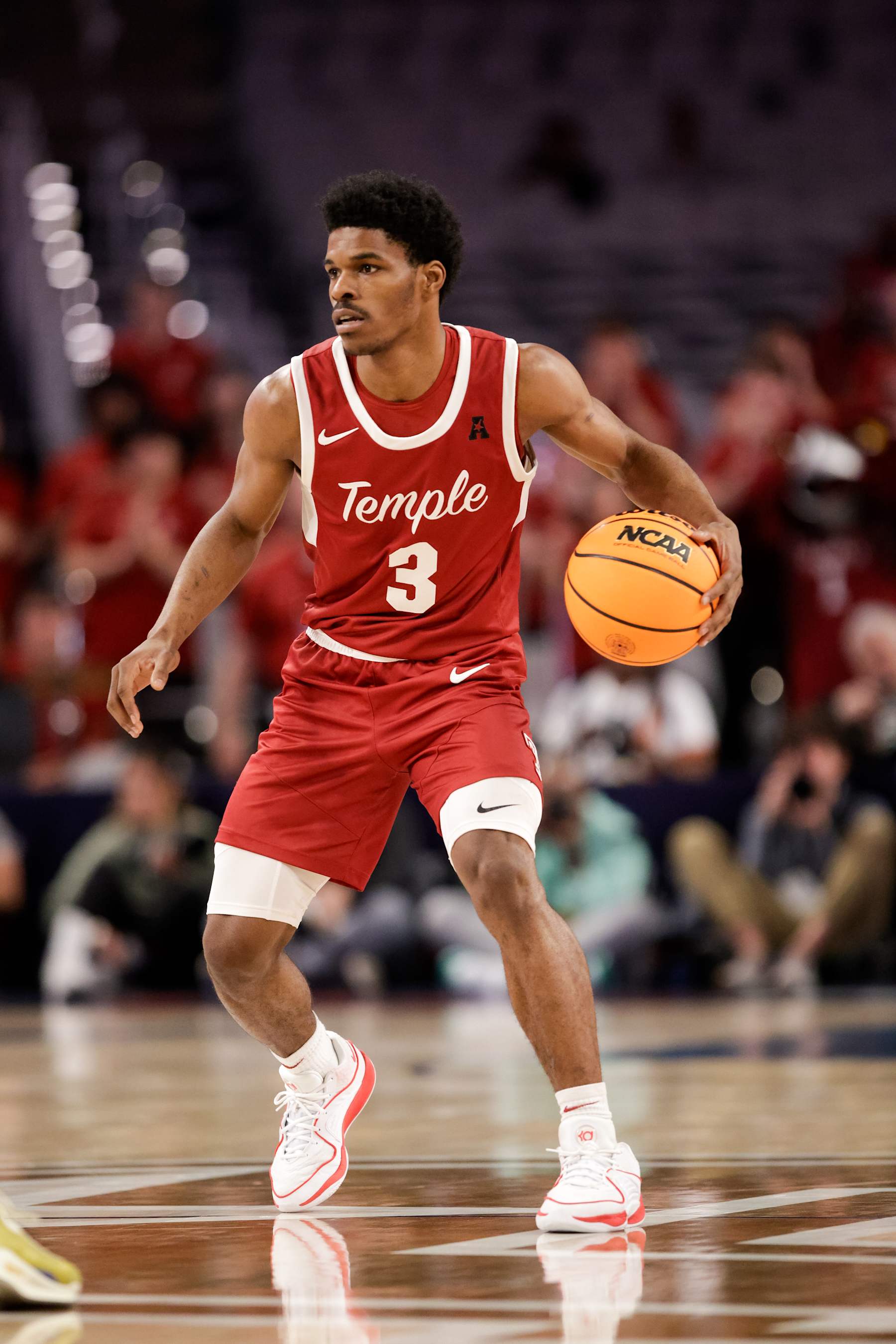 FORT WORTH, TX - MARCH 17: Hysier Miller #3 of the Temple Owls sets up the offense during the AAC Men's Basketball Tournament - Championship game between Temple Owls and UAB Blazers at Dickies Arena on March 17, 2024 in Fort Worth, Texas. (Photo by Aric Becker/ISI Photos/Getty Images)