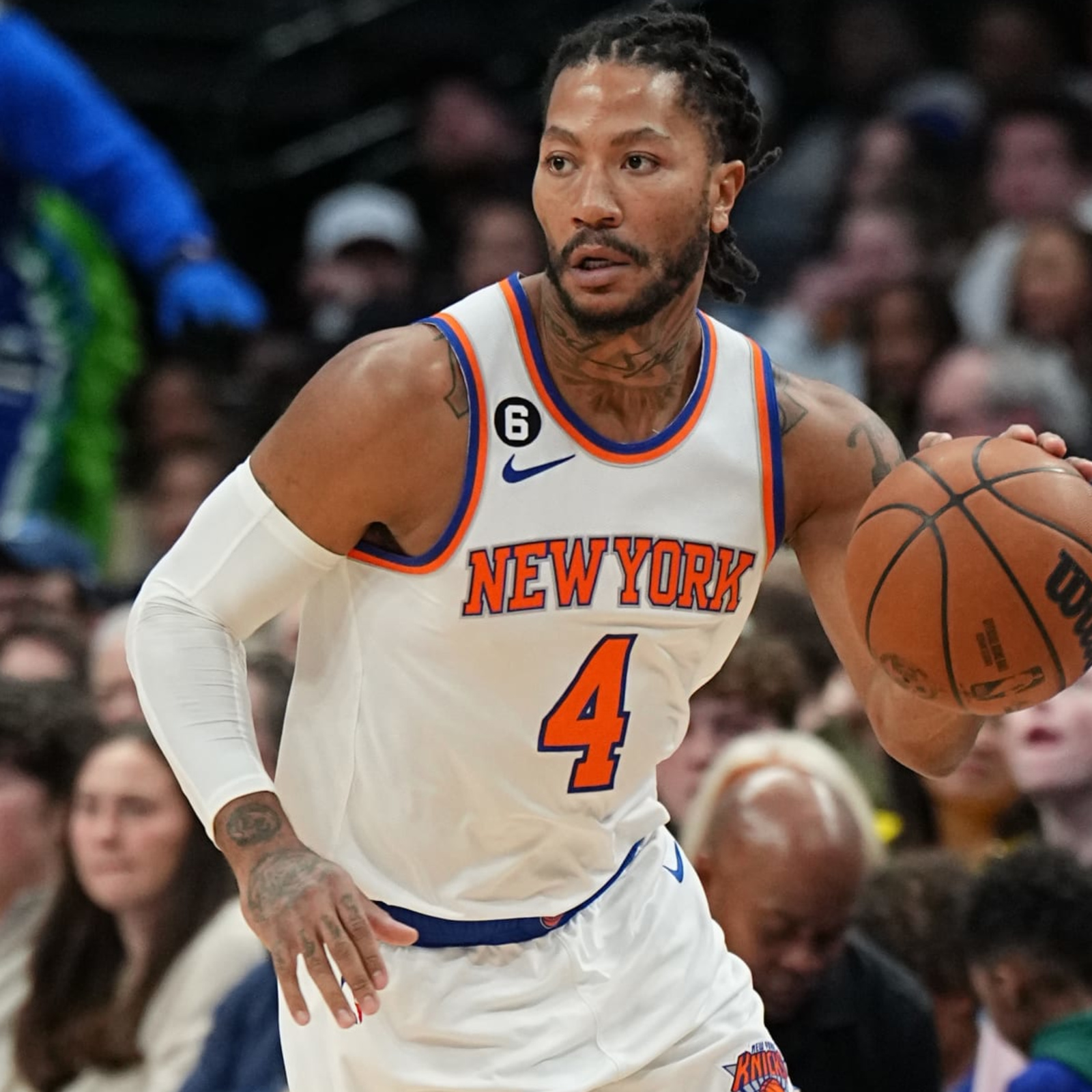 Derrick Rose New York Knicks Unsigned Shooting In White Jersey
