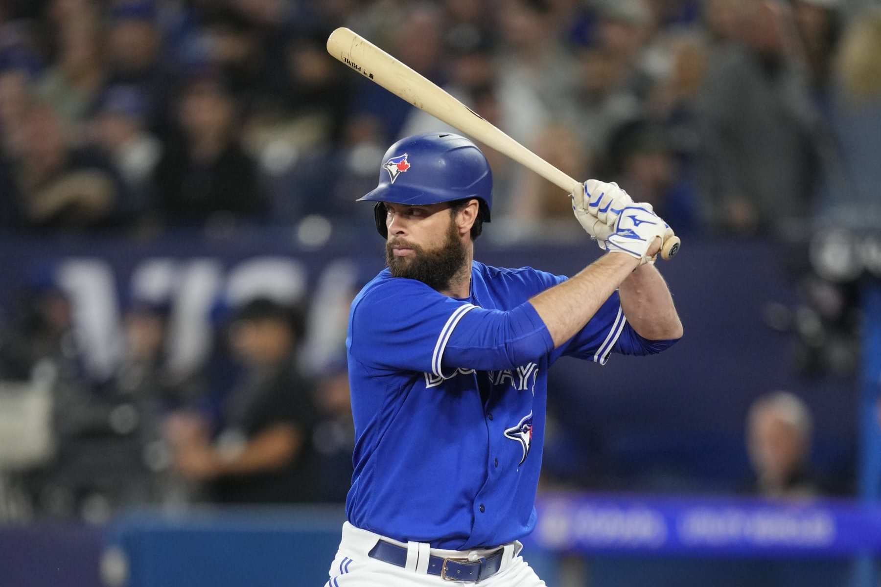 TORONTO, ON - SEPTEMBER 26: Brandon Belt #13 of Toronto Blue Jays takes an at bat against the New York Yankees during the second inning in their MLB game at the Rogers Centre on September 26, 2023 in Toronto, Ontario, Canada. (Photo by Mark Blinch/Getty Images)