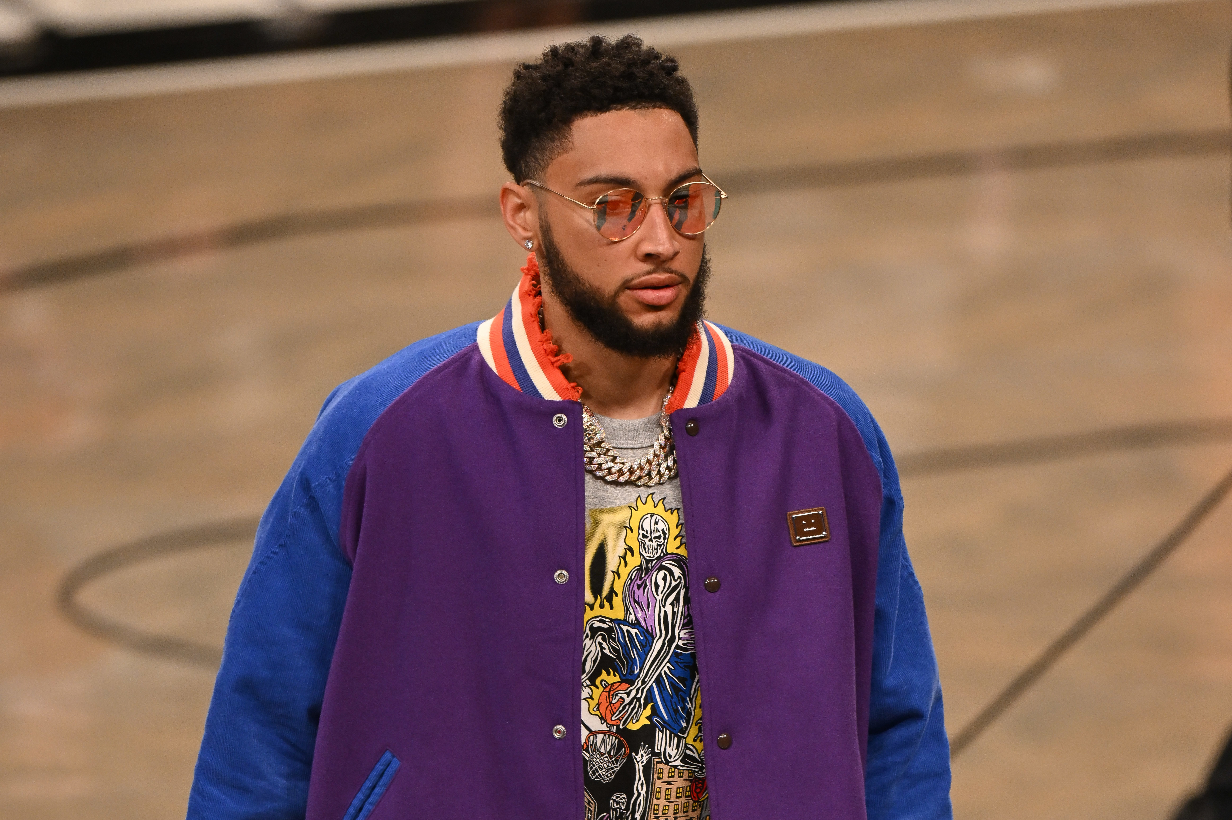 NEW YORK, NEW YORK - APRIL 23: Ben Simmons attends Brooklyn Nets v Boston Celtics game at Barclays Center of Brooklyn on April 23, 2022 in New York City. (Photo by James Devaney/Getty Images)