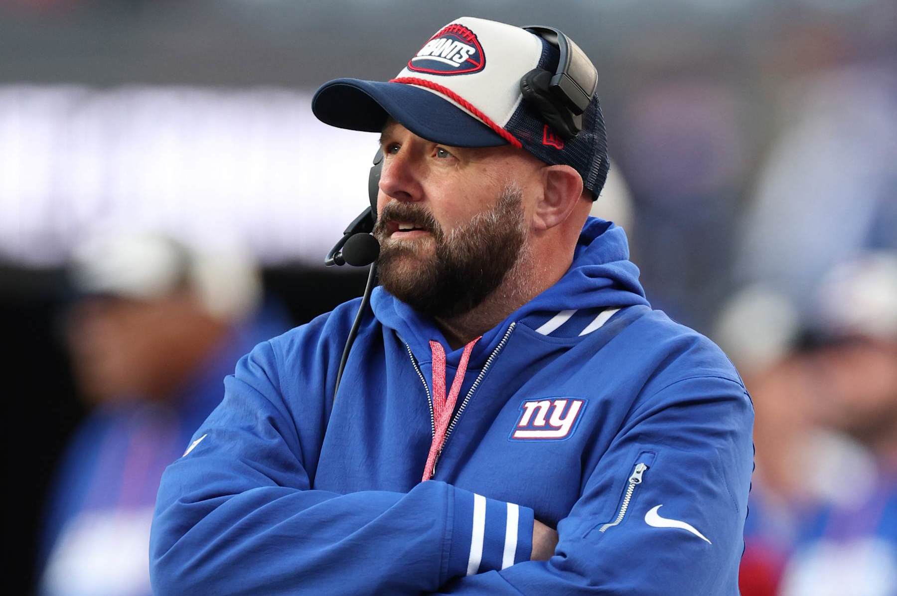 EAST RUTHERFORD, NEW JERSEY - NOVEMBER 03: Head coach Brian Daboll of the New York Giants looks on during the fourth quarter at MetLife Stadium on November 03, 2024 in East Rutherford, New Jersey. (Photo by Al Bello/Getty Images)