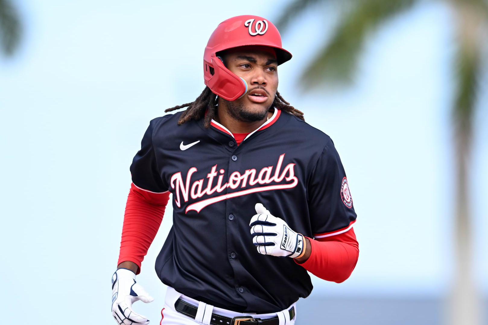 WEST PALM BEACH, FL - MARCH 21: James Wood #50 of the Washington Nationals runs the bases after hitting a solo home run during the ninth inning of a spring training game against the Minnesota Twins at CACTI Park of the Palm Beaches on March 21, 2024. (Photo by Nick Cammett for The Washington Post via Getty Images)