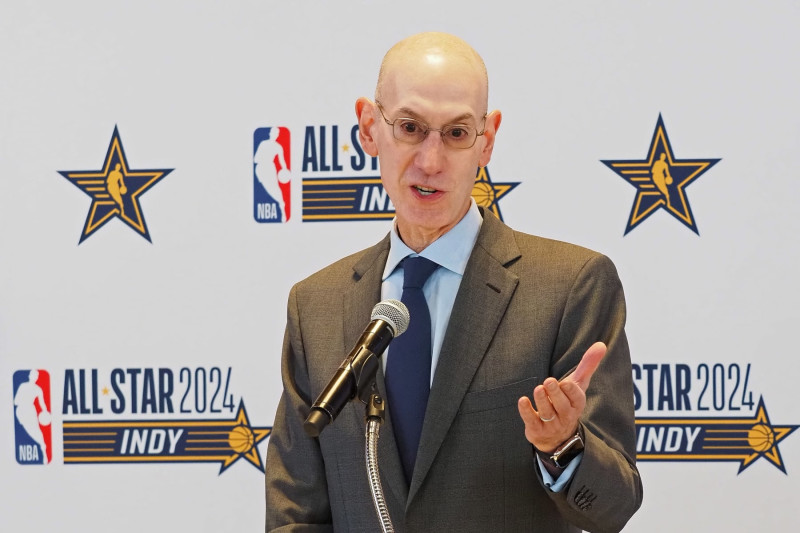 INDIANAPOLIS, IN - OCTOBER 25: NBA Commissioner, Adam Silver speaks to the media during a press conference announcing the 2024 NBA All Star Weekend in Indianapolis, Indiana on October 25, 2023 at Gainbridge Fieldhouse. NOTE TO USER: User expressly acknowledges and agrees that, by downloading and or using this Photograph, user is consenting to the terms and conditions of the Getty Images License Agreement. Mandatory Copyright Notice: Copyright 2023 NBAE (Photo by Ron Hoskins/NBAE via Getty Images)