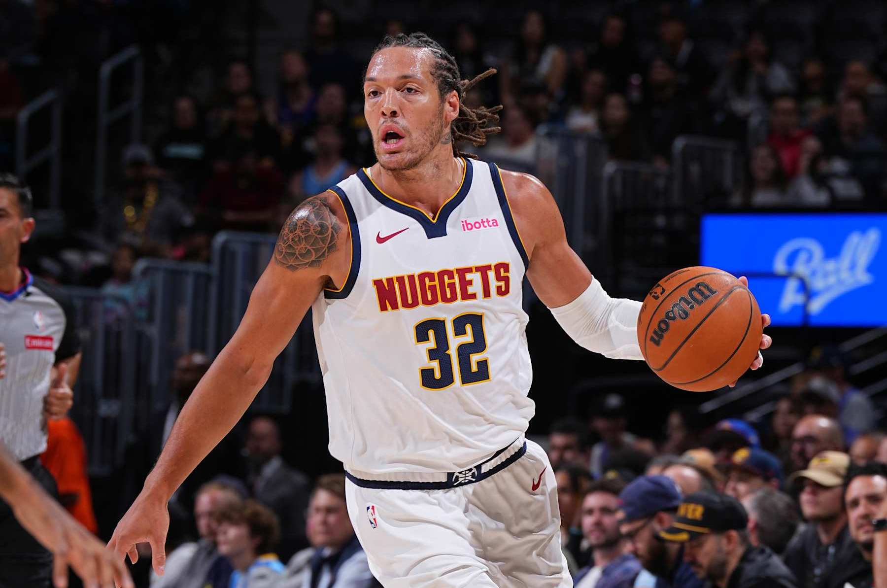 DENVER, CO - OCTOBER 15: Aaron Gordon #32 of the Denver Nuggets dribbles the ball during the game against the Oklahoma City Thunder during a NBA preseason game on October 15, 2024 at Ball Arena in Denver, Colorado. NOTE TO USER: User expressly acknowledges and agrees that, by downloading and/or using this Photograph, user is consenting to the terms and conditions of the Getty Images License Agreement. Mandatory Copyright Notice: Copyright 2024 NBAE (Photo by Garrett Ellwood/NBAE via Getty Images)