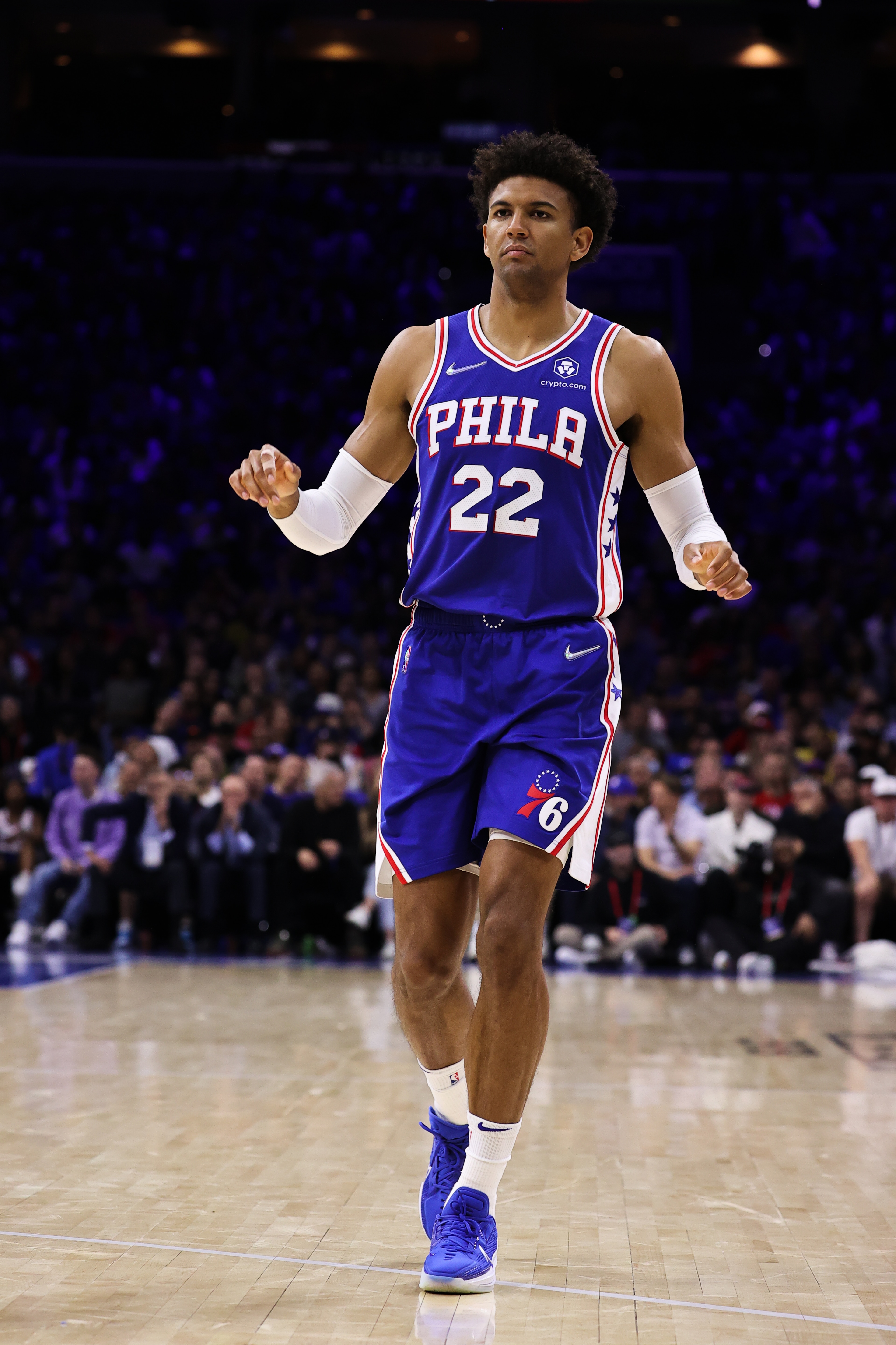 PHILADELPHIA, PA, USA - MAY 12: Matisse Thybulle of Philadelphia 76ers in action during NBA semifinals between Philadelphia 76ers and Miami Heat at the Wells Fargo Center in Philadelphia, Pennsylvania, United States on May 12, 2022. (Photo by Tayfun Coskun/Anadolu Agency via Getty Images) PHILADELPHIA, PA, USA - MAY 12: Matisse Thybulle of Philadelphia 76ers in action during NBA semifinals between Philadelphia 76ers and Miami Heat at the Wells Fargo Center in Philadelphia, Pennsylvania, United States on May 12, 2022. (Photo by Tayfun Coskun/Anadolu Agency via Getty Images)