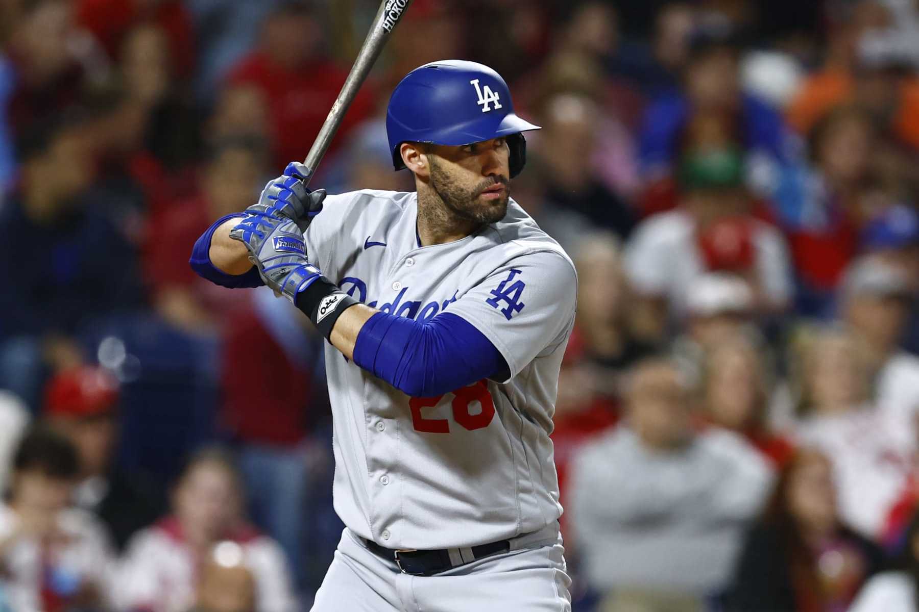 PHILADELPHIA, PENNSYLVANIA - JUNE 9: J.D. Martinez #28 of the Los Angeles Dodgers in action against the Philadelphia Phillies during a game at Citizens Bank Park on June 9, 2023 in Philadelphia, Pennsylvania. (Photo by Rich Schultz/Getty Images)