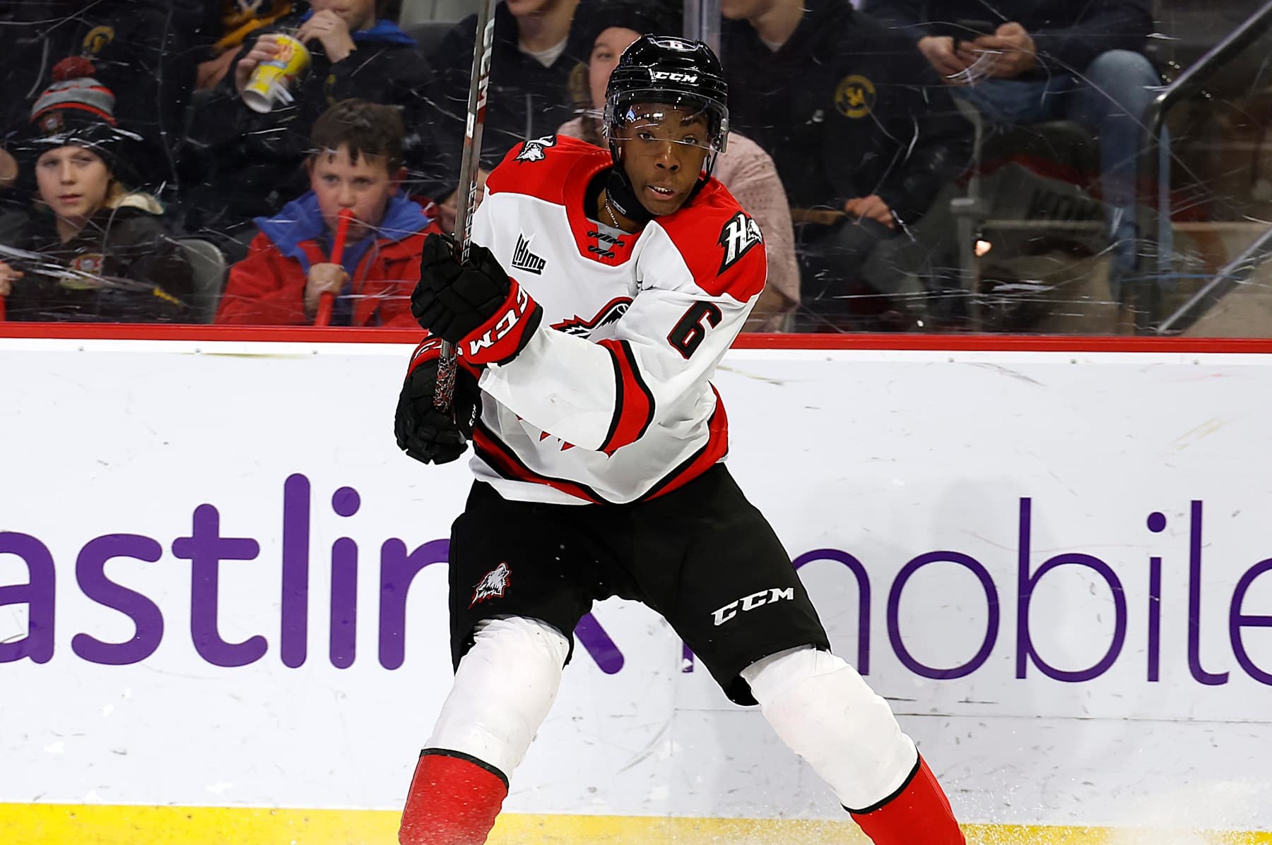 MONCTON, CANADA - NOVEMBER 25: Bill Zonnon of Rouyn- Noranda passes puck against Moncton Wildcats at the Avenir Centre on November 25, 2022 in Moncton, New Brunswick, Canada. (Photo by Dale Preston/Getty Images)