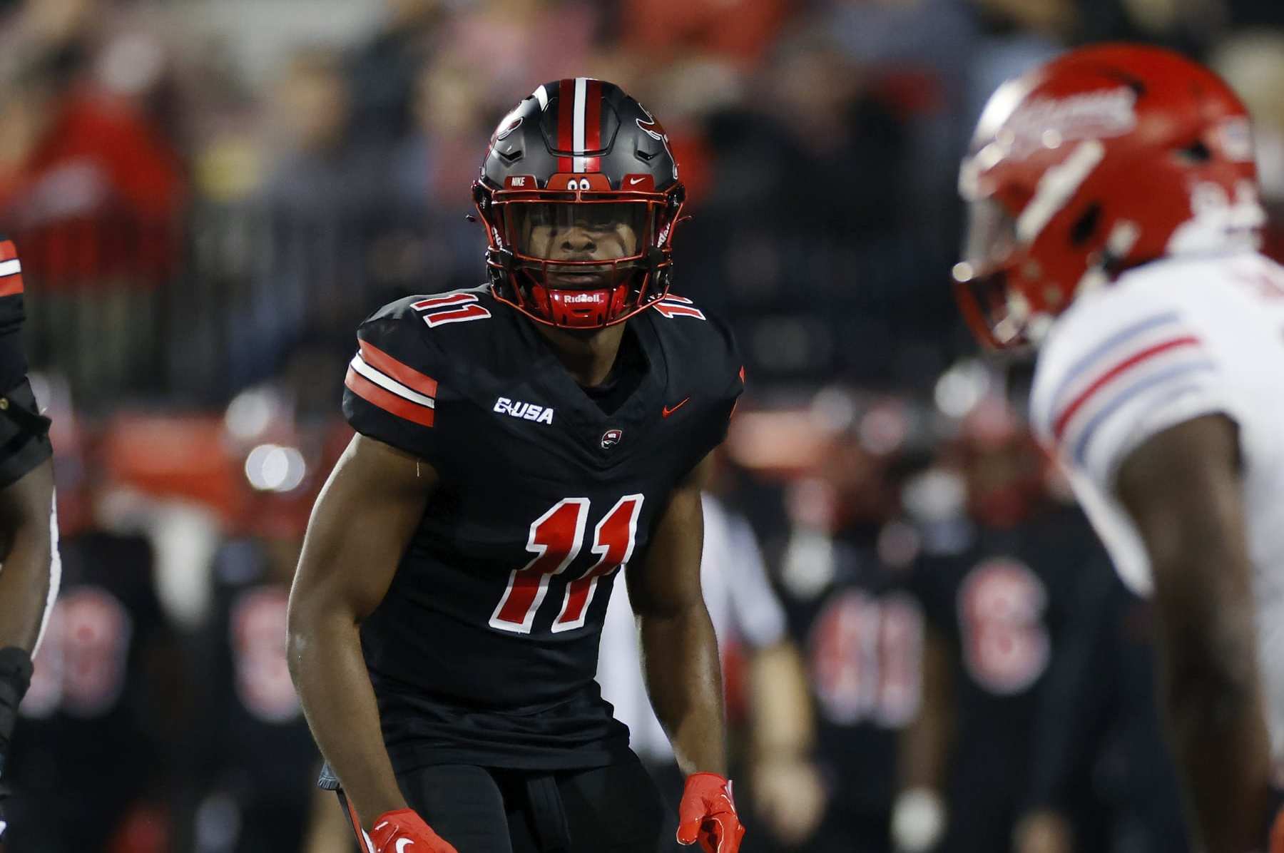 BOWLING GREEN, KY - OCTOBER 24: Western Kentucky Hilltoppers defensive back Talique Allen (11) lines up on defense during a college football game against the Liberty Flames on October 24, 2023 at Houchens Industries - L. T. Smith Stadium in Bowling Green, Kentucky. (Photo by Joe Robbins/Icon Sportswire via Getty Images)