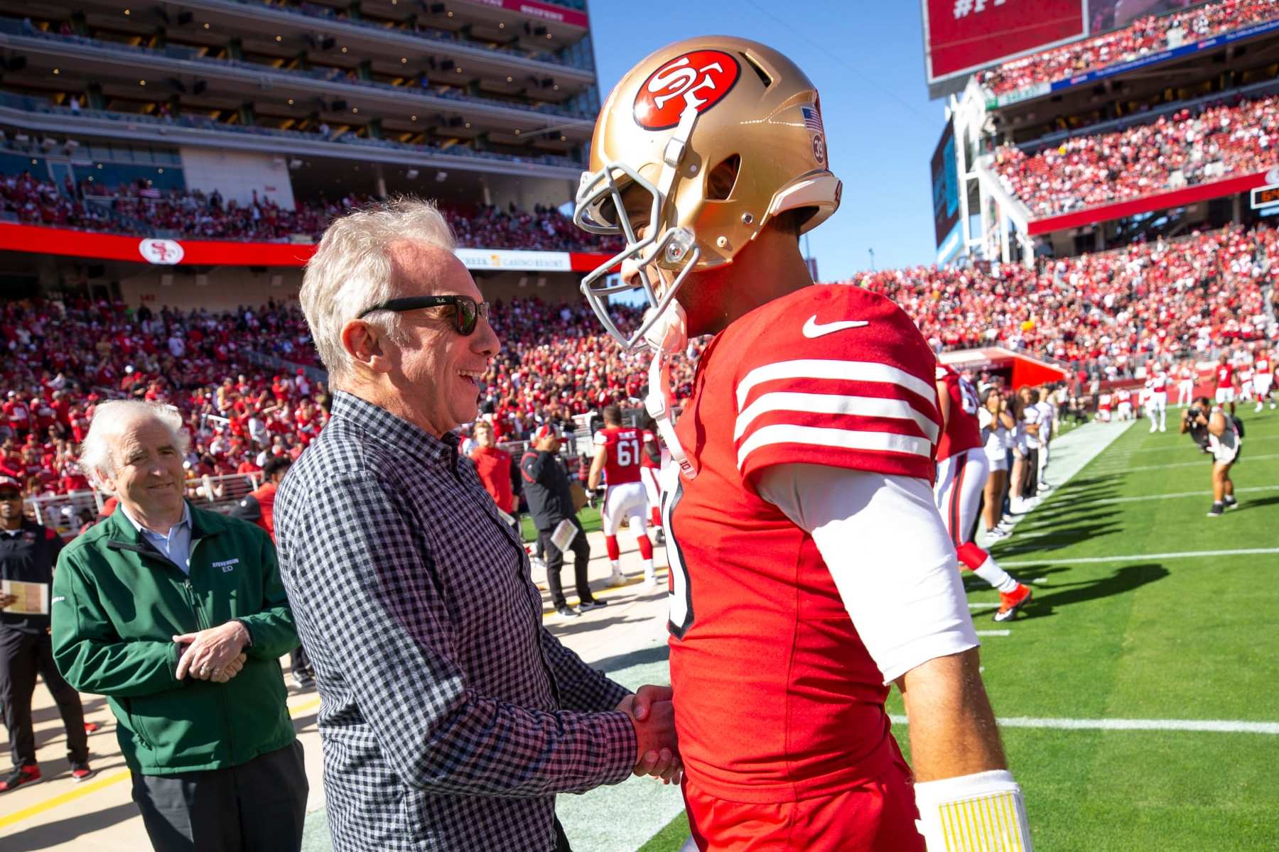 San Francisco 49ers Jimmy Garoppolo Joe Montana and Thompson