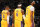 LOS ANGELES, CA - OCTOBER 12: Russell Westbrook #0, LeBron James #6 and Anthony Davis #3 of the Los Angeles Lakers look on during a preseason game against the Golden State Warriors on October 12, 2021 at STAPLES Center in Los Angeles, California. NOTE TO USER: User expressly acknowledges and agrees that, by downloading and/or using this Photograph, user is consenting to the terms and conditions of the Getty Images License Agreement. Mandatory Copyright Notice: Copyright 2021 NBAE (Photo by Andrew D. Bernstein/NBAE via Getty Images)