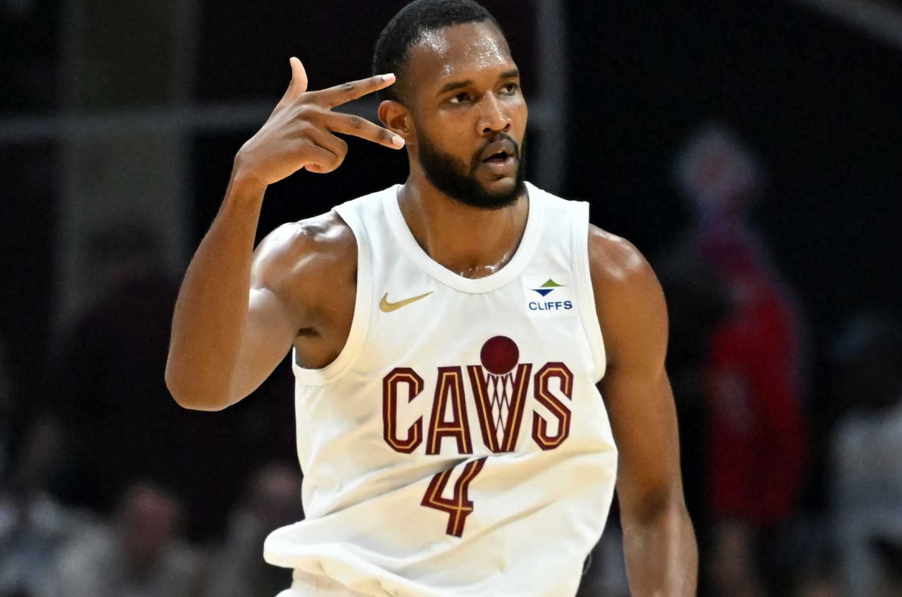 CLEVELAND, OHIO - MAY 13: Evan Mobley #4 of the Cleveland Cavaliers celebrates making a three-point basket during the first half of Game Four of the Eastern Conference Second Round Playoffs against the Boston Celtics at Rocket Mortgage Fieldhouse on May 13, 2024 in Cleveland, Ohio. NOTE TO USER: User expressly acknowledges and agrees that, by downloading and or using this photograph, User is consenting to the terms and conditions of the Getty Images License Agreement. (Photo by Nick Cammett/Getty Images)