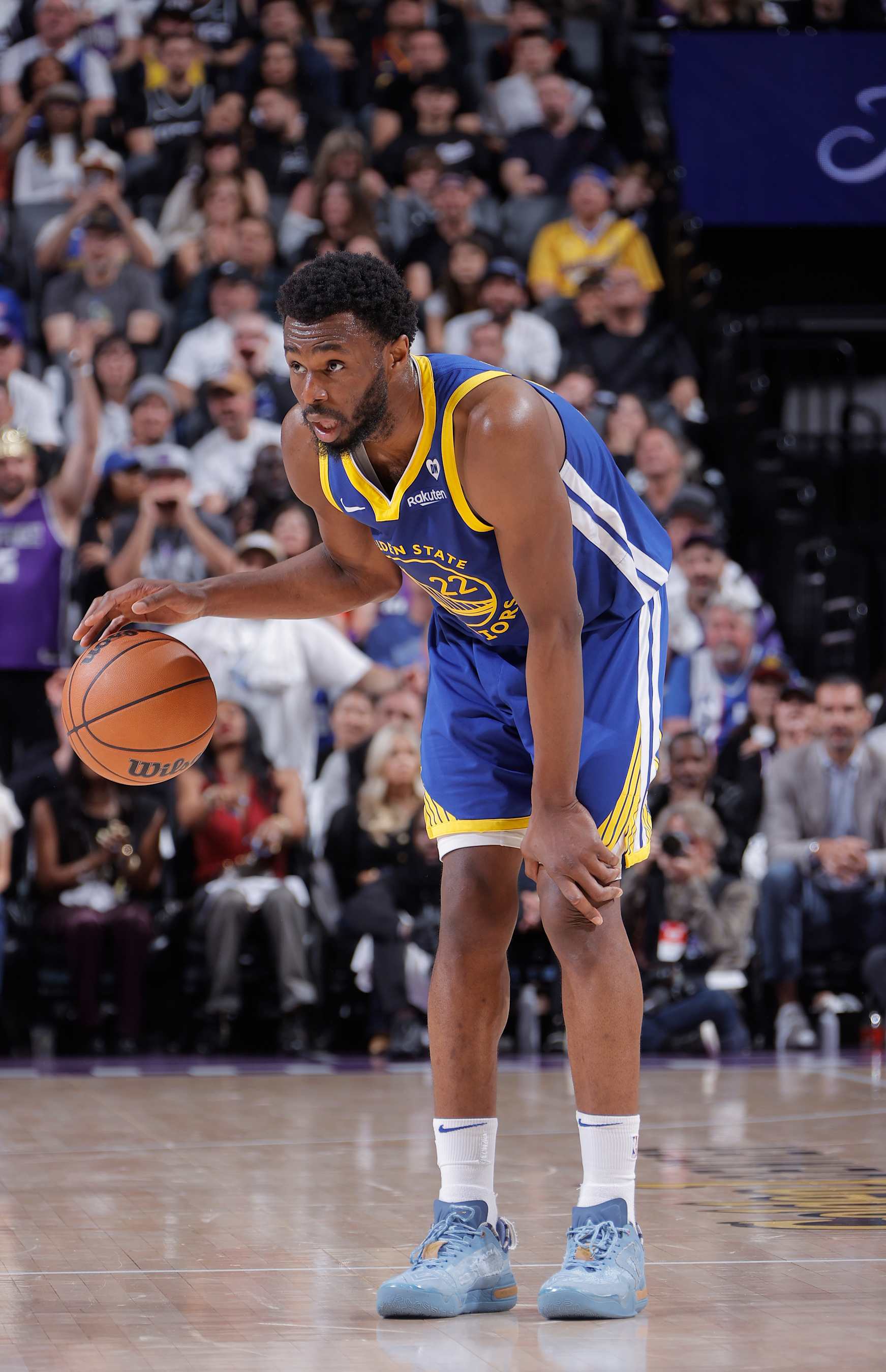 SACRAMENTO, CA - APRIL 16: Andrew Wiggins #22 of the Golden State Warriors handles the ball during the game against the Sacramento Kings during the 2024 Play-In Tournament on April 16, 2024 at Golden 1 Center in Sacramento, California. NOTE TO USER: User expressly acknowledges and agrees that, by downloading and or using this photograph, User is consenting to the terms and conditions of the Getty Images Agreement. Mandatory Copyright Notice: Copyright 2024 NBAE (Photo by Rocky Widner/NBAE via Getty Images)