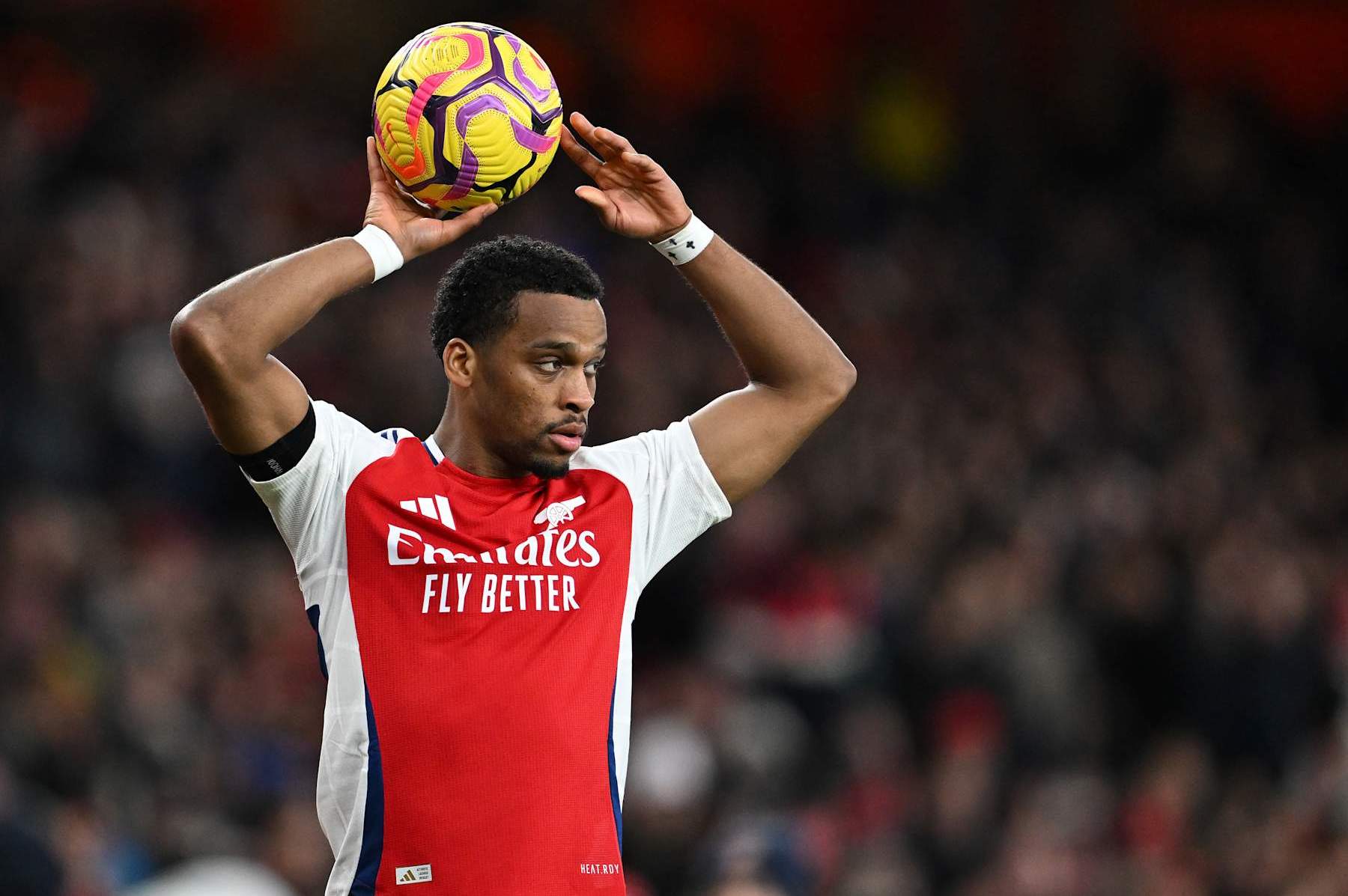 LONDON, ENGLAND - DECEMBER 14: Jurrien Timber of Arsenal during the Premier League match between Arsenal FC and Everton FC at Emirates Stadium on December 14, 2024 in London, England. (Photo by David Price/Arsenal FC via Getty Images)
