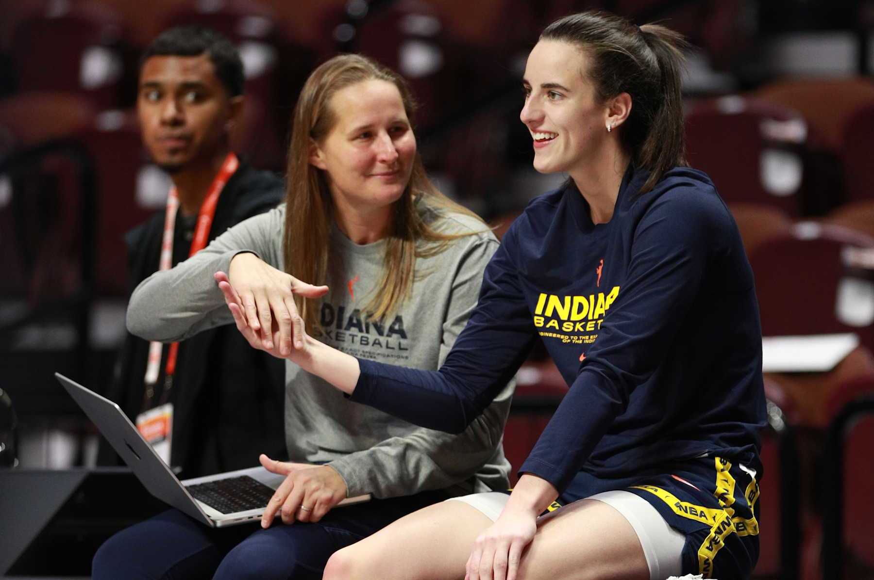 UNCASVILLE, CT - SEPTEMBER 25: Caitlin Clark #22 of the Indiana Fever watches film before the game against the Connecticut Sun during Round 1 Game 2 of the 2024 WNBA Playoffs on September 25, 2024 at the Mohegan Sun Arena in Uncasville, Connecticut. NOTE TO USER: User expressly acknowledges and agrees that, by downloading and or using this photograph, User is consenting to the terms and conditions of the Getty Images License Agreement. Mandatory Copyright Notice: Copyright 2024 NBAE (Photo by Chris Marion/NBAE via Getty Images)