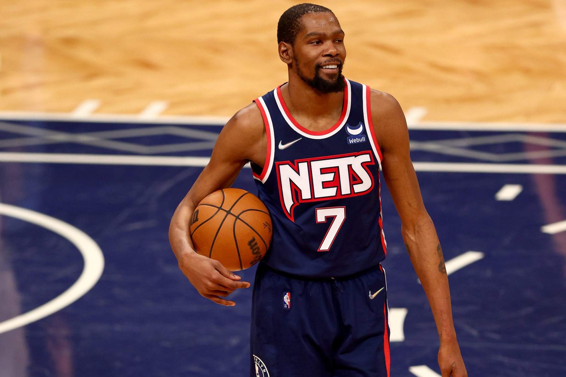 NEW YORK, NEW YORK - APRIL 25: Kevin Durant #7 of the Brooklyn Nets reacts during Game Four of the Eastern Conference First Round Playoffs against the Boston Celtics at Barclays Center on April 25, 2022 in the Brooklyn borough of New York City. The Boston Celtics defeated the Brooklyn Nets 116-112. NOTE TO USER: User expressly acknowledges and agrees that, by downloading and or using this photograph, User is consenting to the terms and conditions of the Getty Images License Agreement. (Photo by Elsa/Getty Images) NEW YORK, NEW YORK - APRIL 25: Kevin Durant #7 of the Brooklyn Nets reacts during Game Four of the Eastern Conference First Round Playoffs against the Boston Celtics at Barclays Center on April 25, 2022 in the Brooklyn borough of New York City. The Boston Celtics defeated the Brooklyn Nets 116-112. NOTE TO USER: User expressly acknowledges and agrees that, by downloading and or using this photograph, User is consenting to the terms and conditions of the Getty Images License Agreement. (Photo by Elsa/Getty Images)