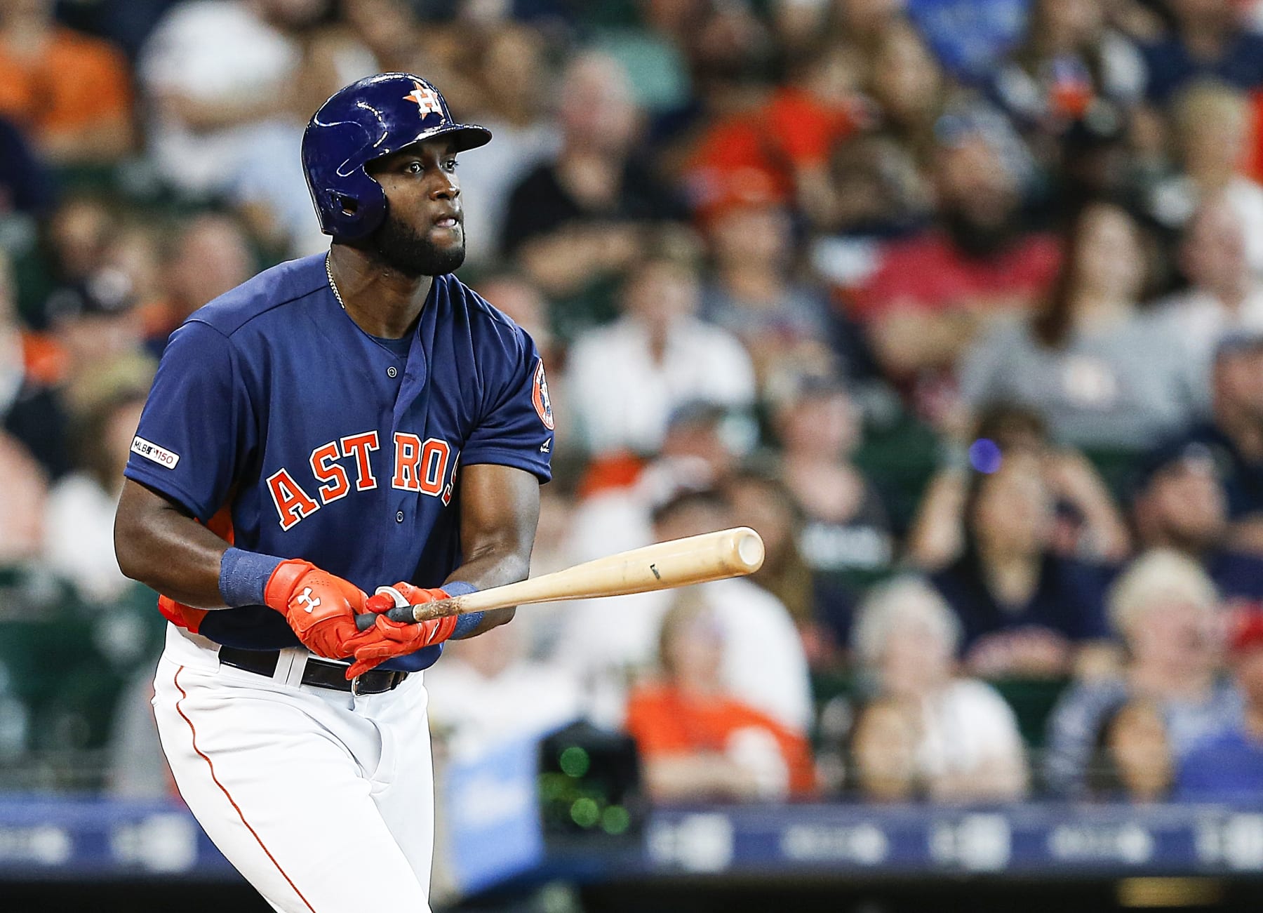 HOUSTON, TEXAS - JUNE 15: Yordan Alvarez #44 of the Houston Astros hits a home run in the third inning against the Toronto Blue Jays at Minute Maid Park on June 15, 2019 in Houston, Texas. (Photo by Bob Levey/Getty Images)